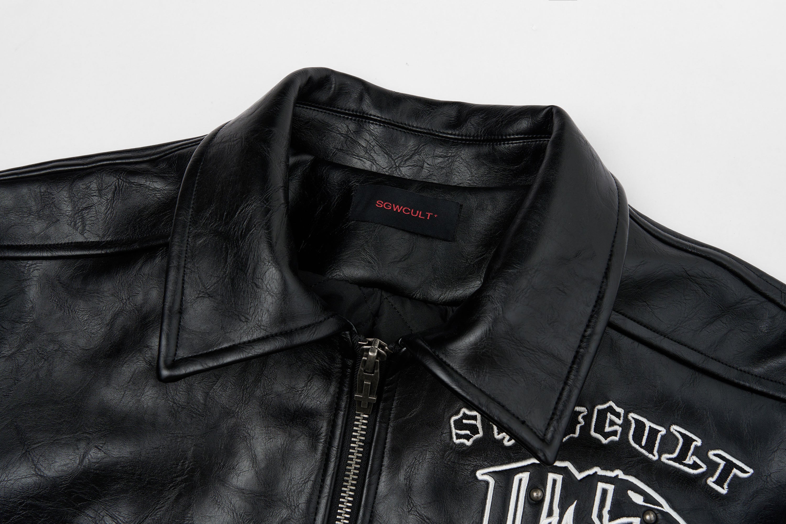 SAVAGEGROWTHWORLD No.05 Patch Faux Leather Studded Moto Jacket