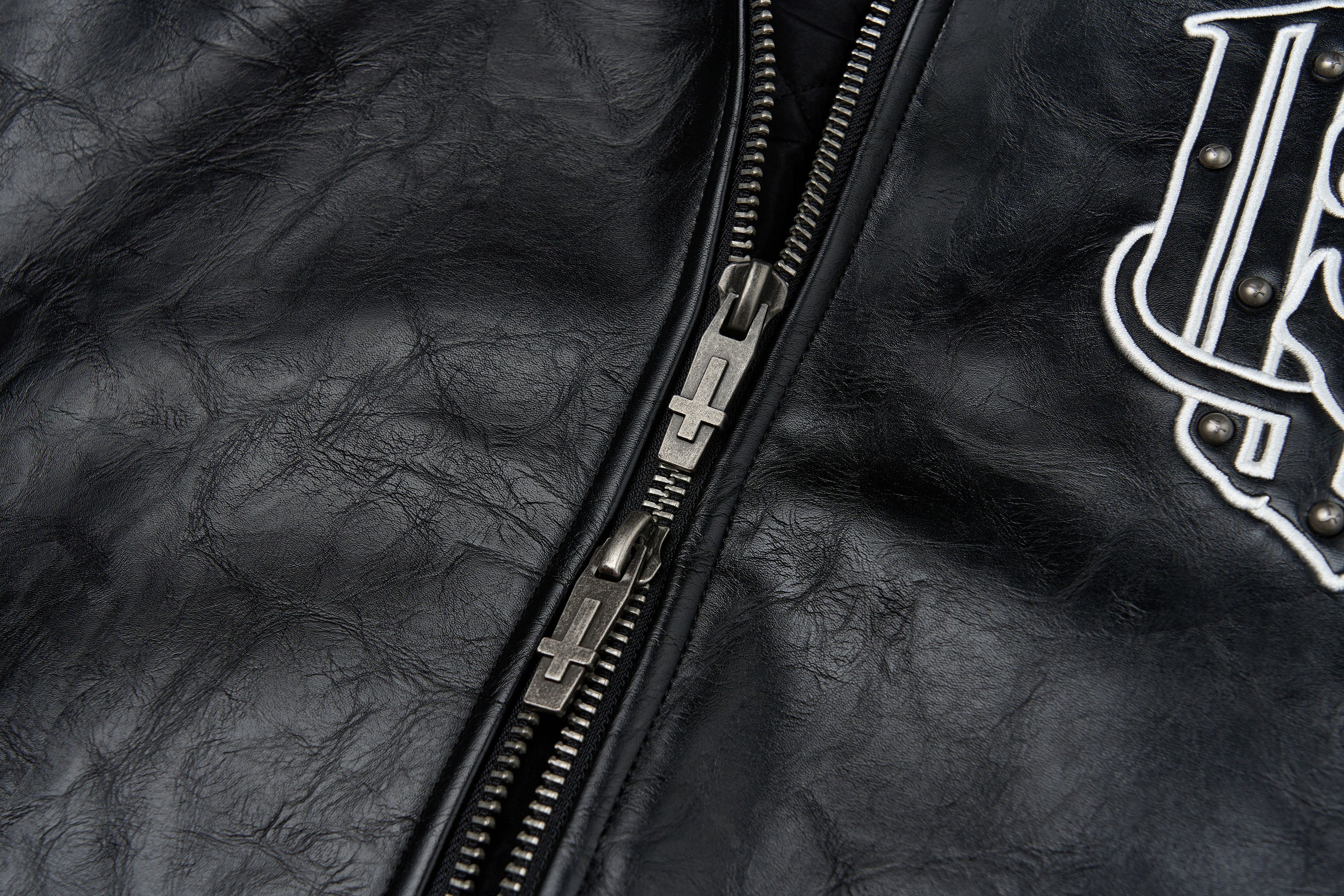 SAVAGEGROWTHWORLD No.05 Patch Faux Leather Studded Moto Jacket