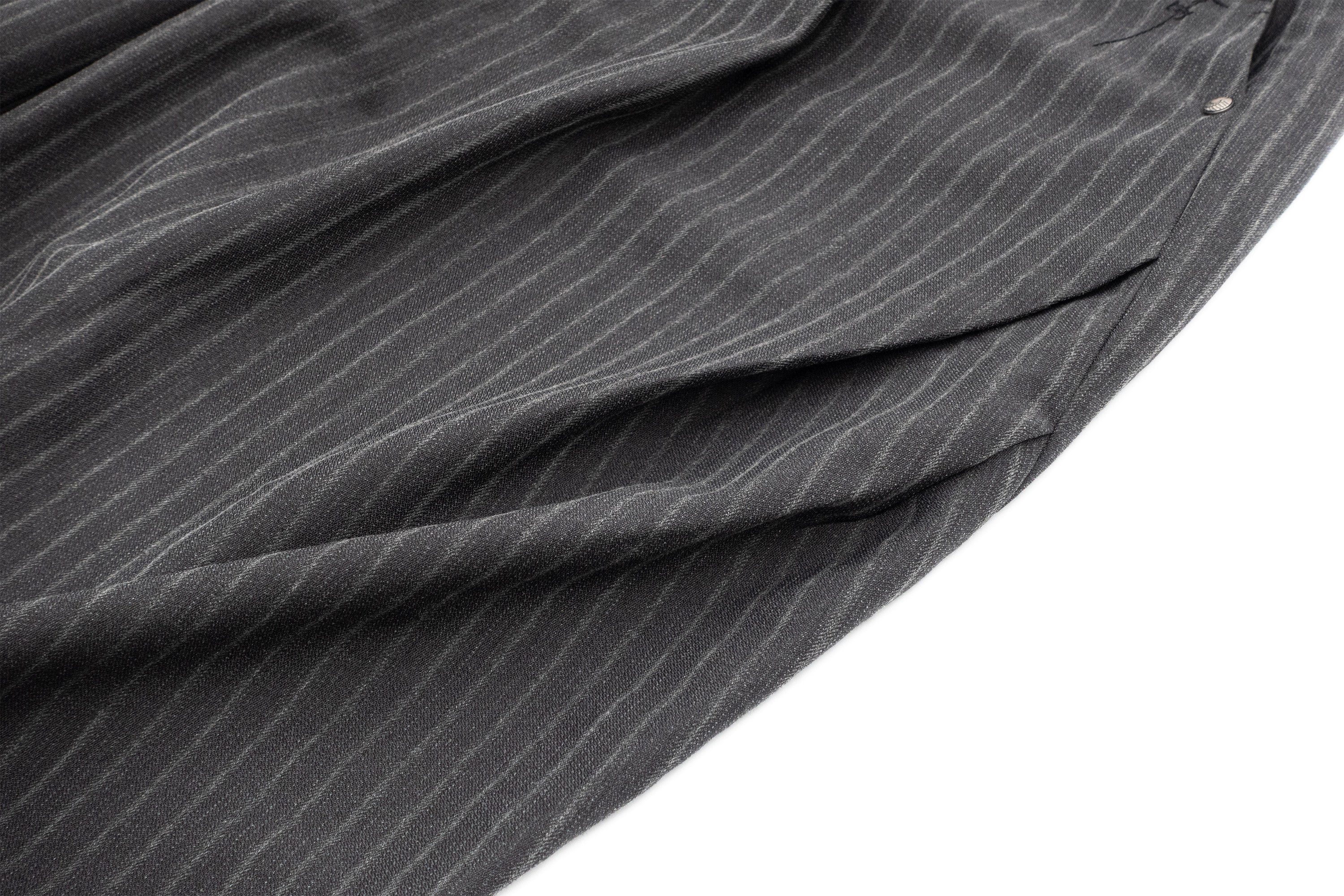 IN EXISTENCE Stripe Pleated Embroidery Curved Pants