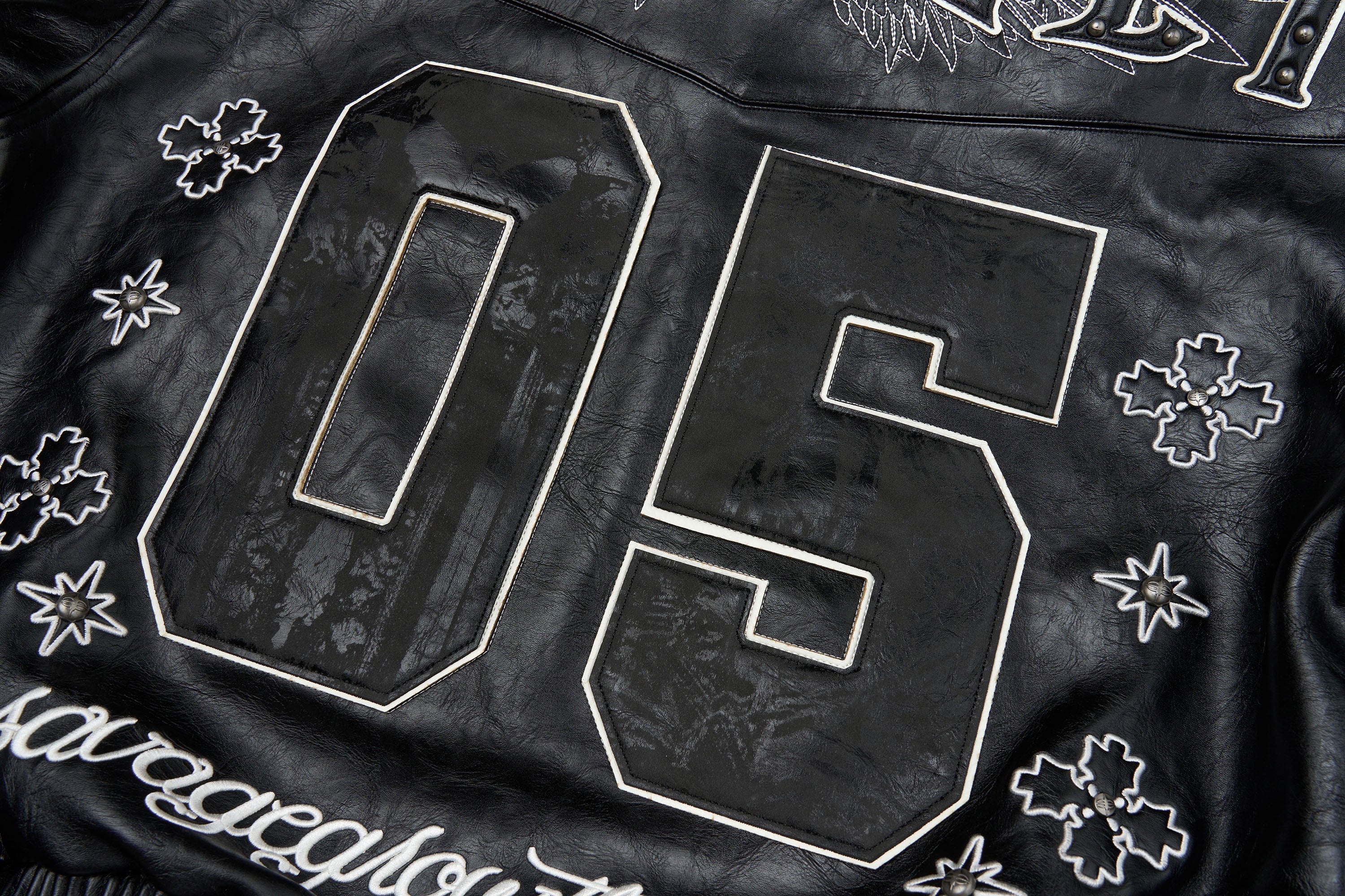 SAVAGEGROWTHWORLD No.05 Patch Faux Leather Studded Moto Jacket