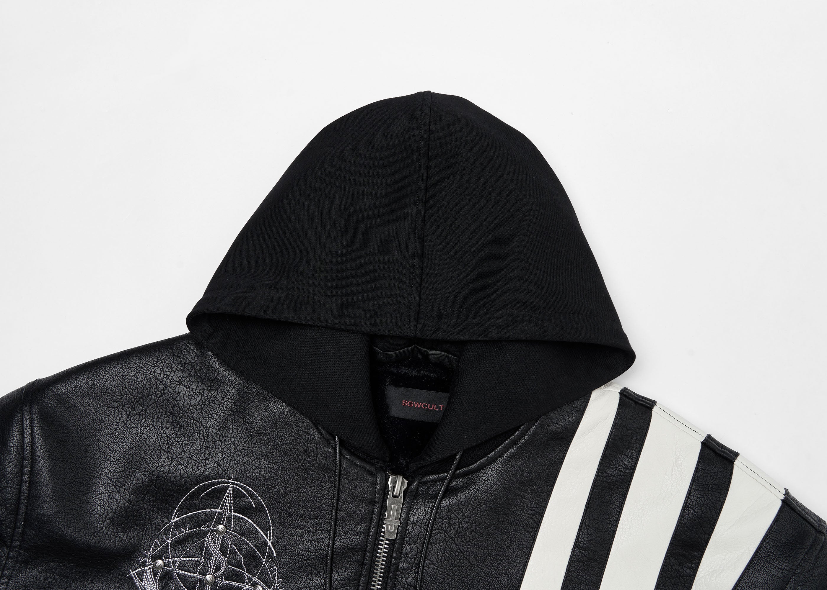 SAVAGEGROWTHWORLD Striped Faux Leather Padded Bomber Jacket