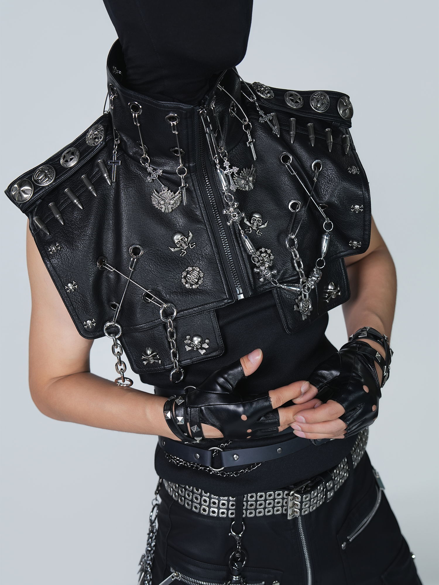VE2 Faux Leather Punk Metal Biker Vest