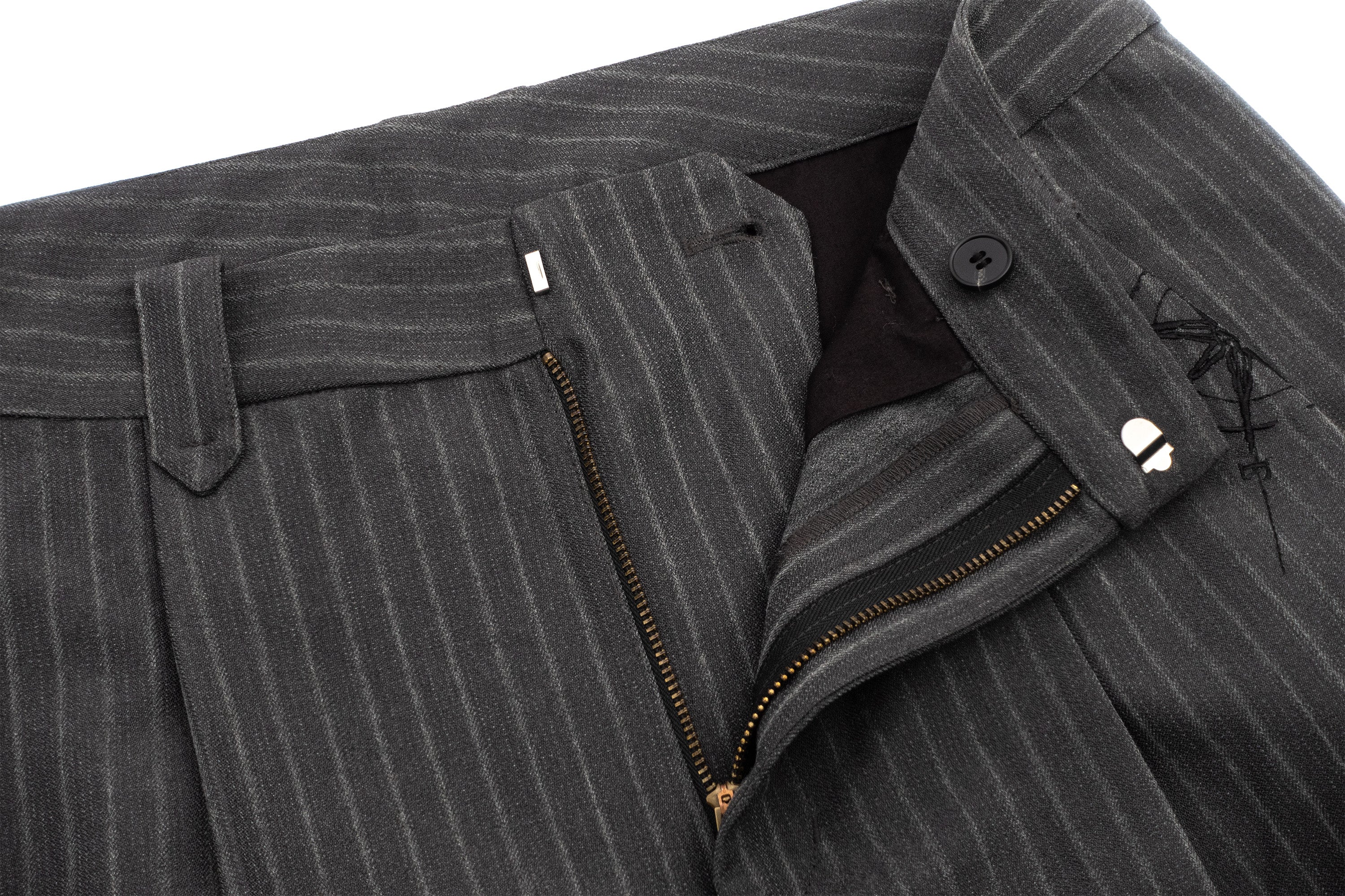 IN EXISTENCE Stripe Pleated Embroidery Curved Pants