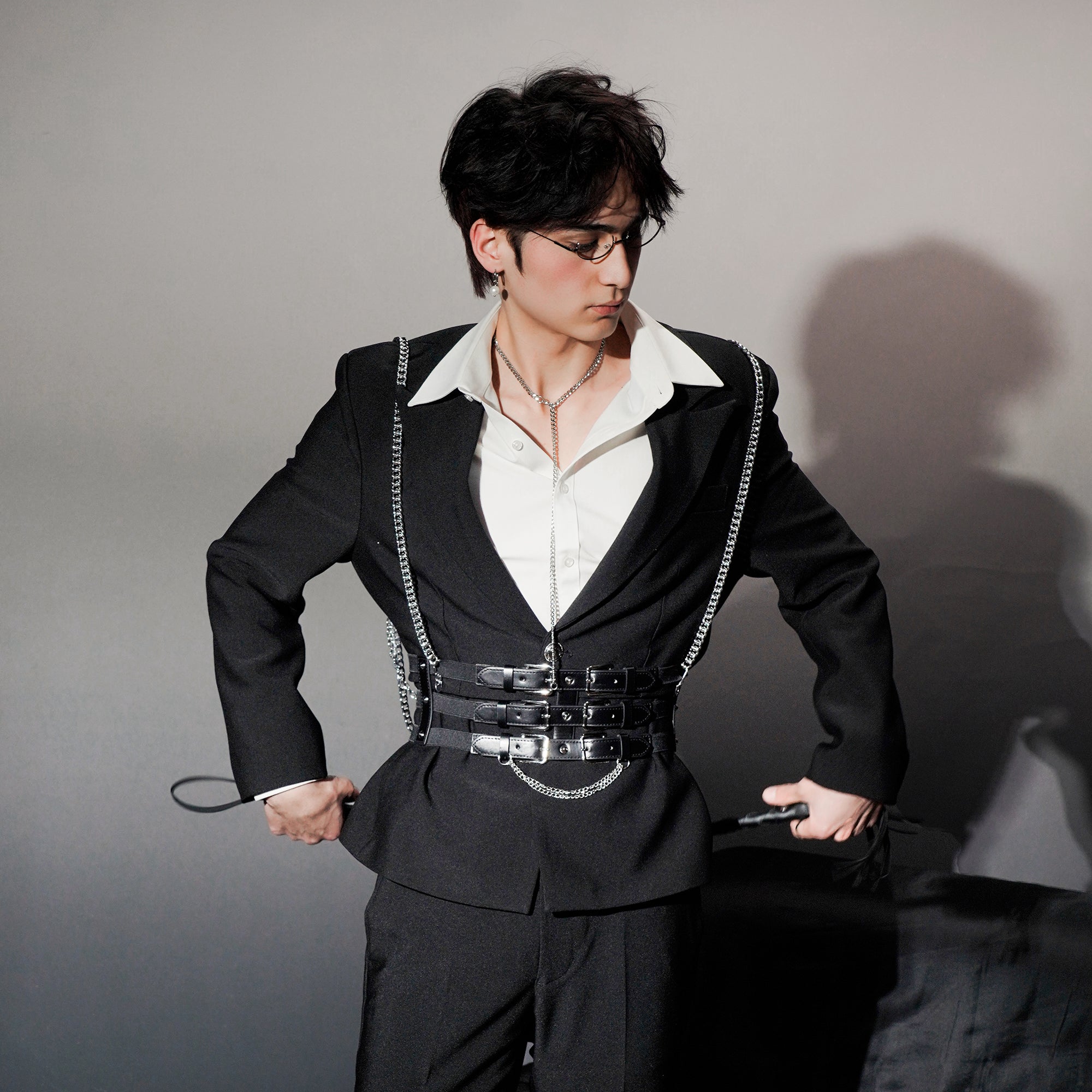 SHANG JIE Chain Suspender Multi-Belt Blazer