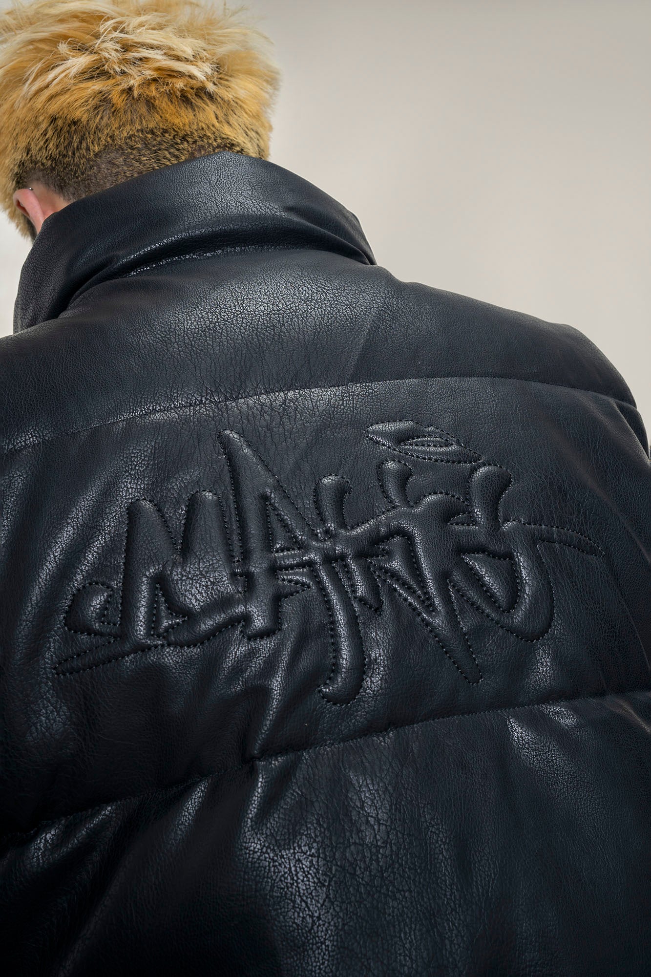 MAKEMORE PU Embossed LOGO Puffer Vest