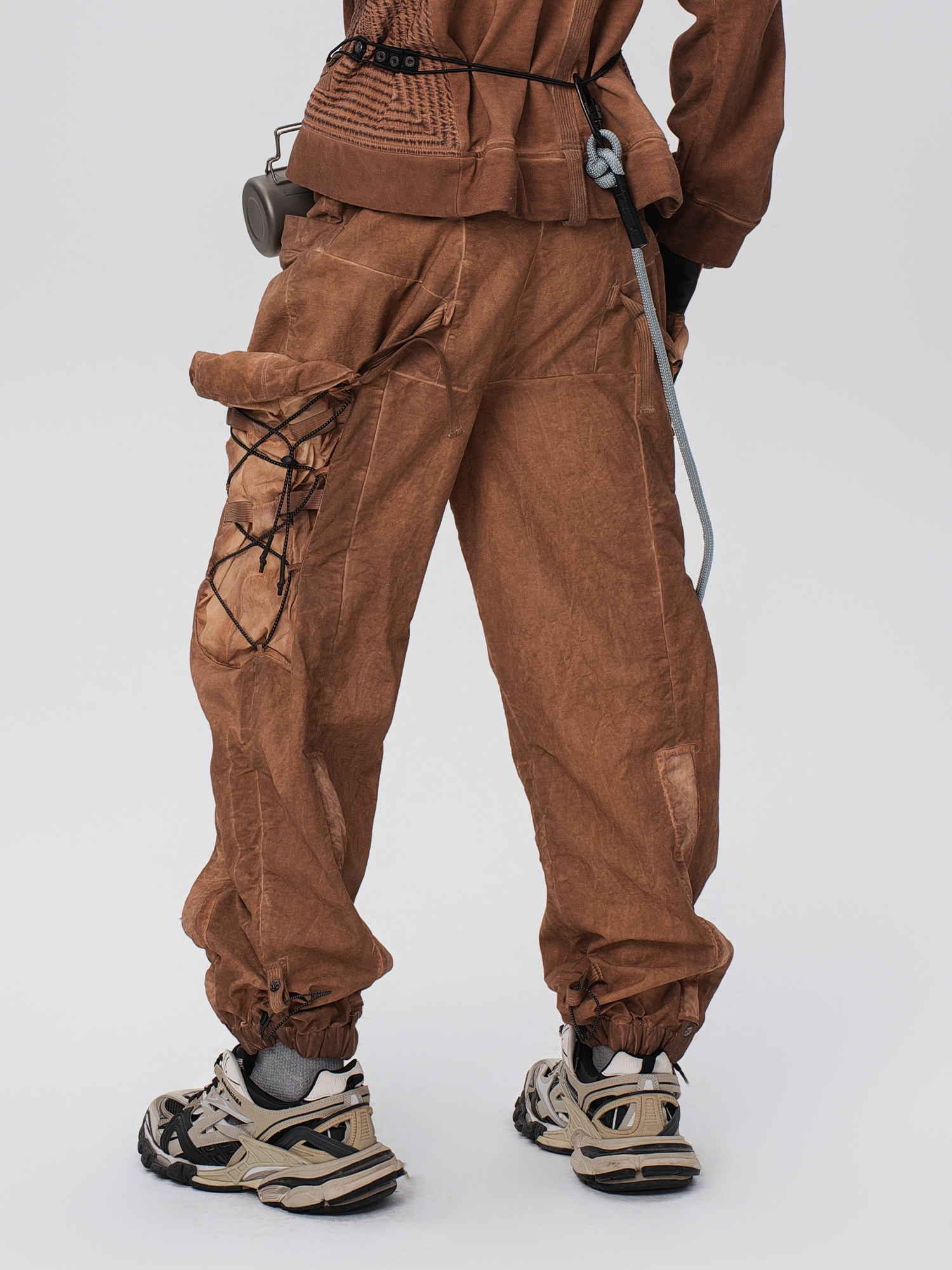 STEAM Washed Multi-Pocket Detachable Waist Bag Cargo Pants