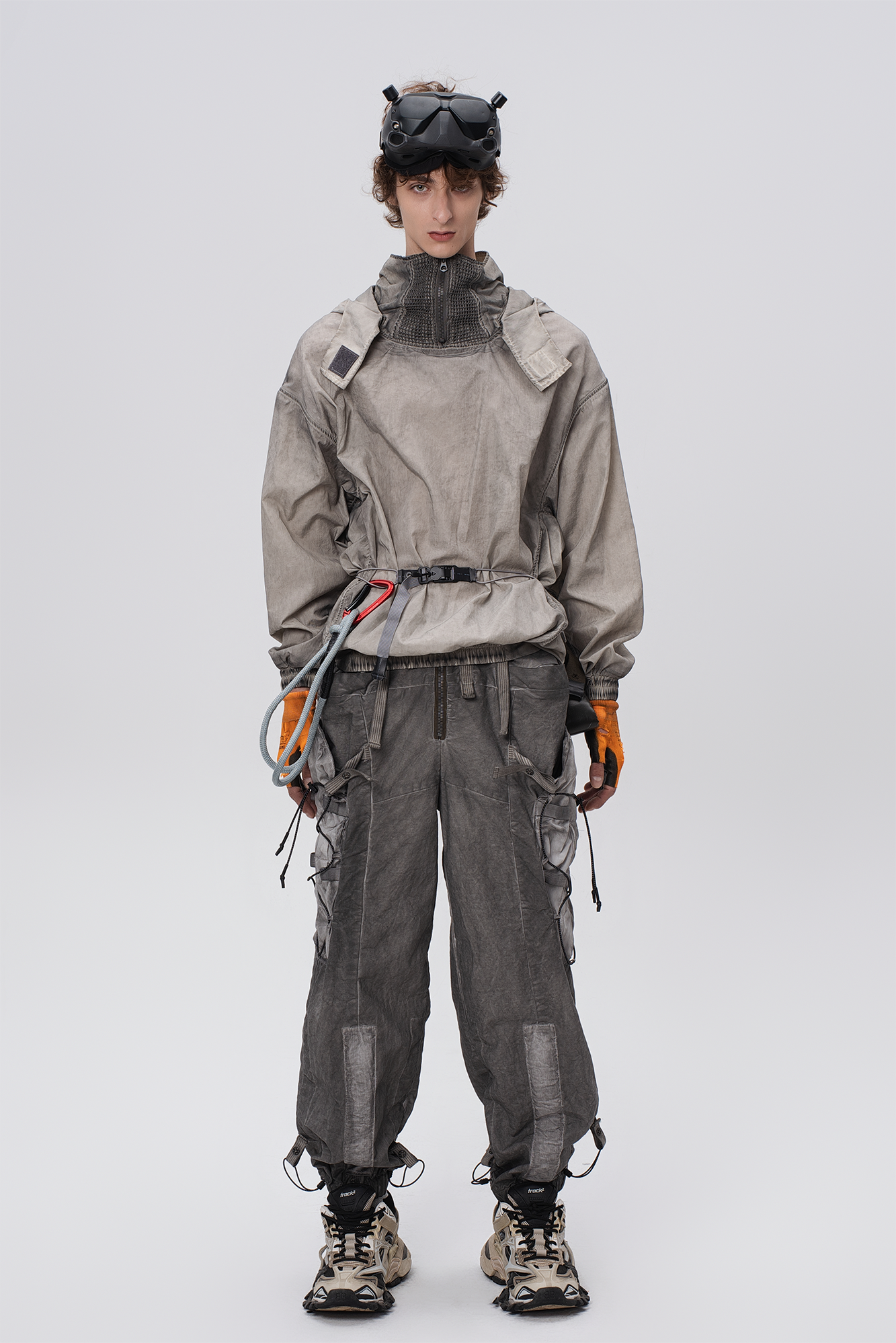 STEAM Distressed Zip-Up Detachable Hooded Jacket