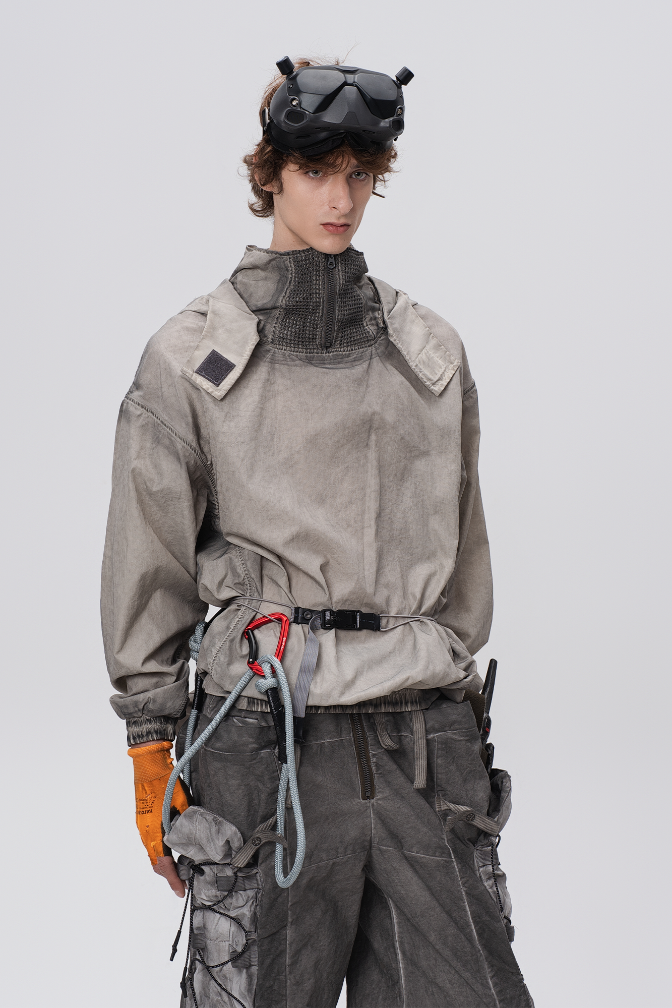 STEAM Distressed Zip-Up Detachable Hooded Jacket