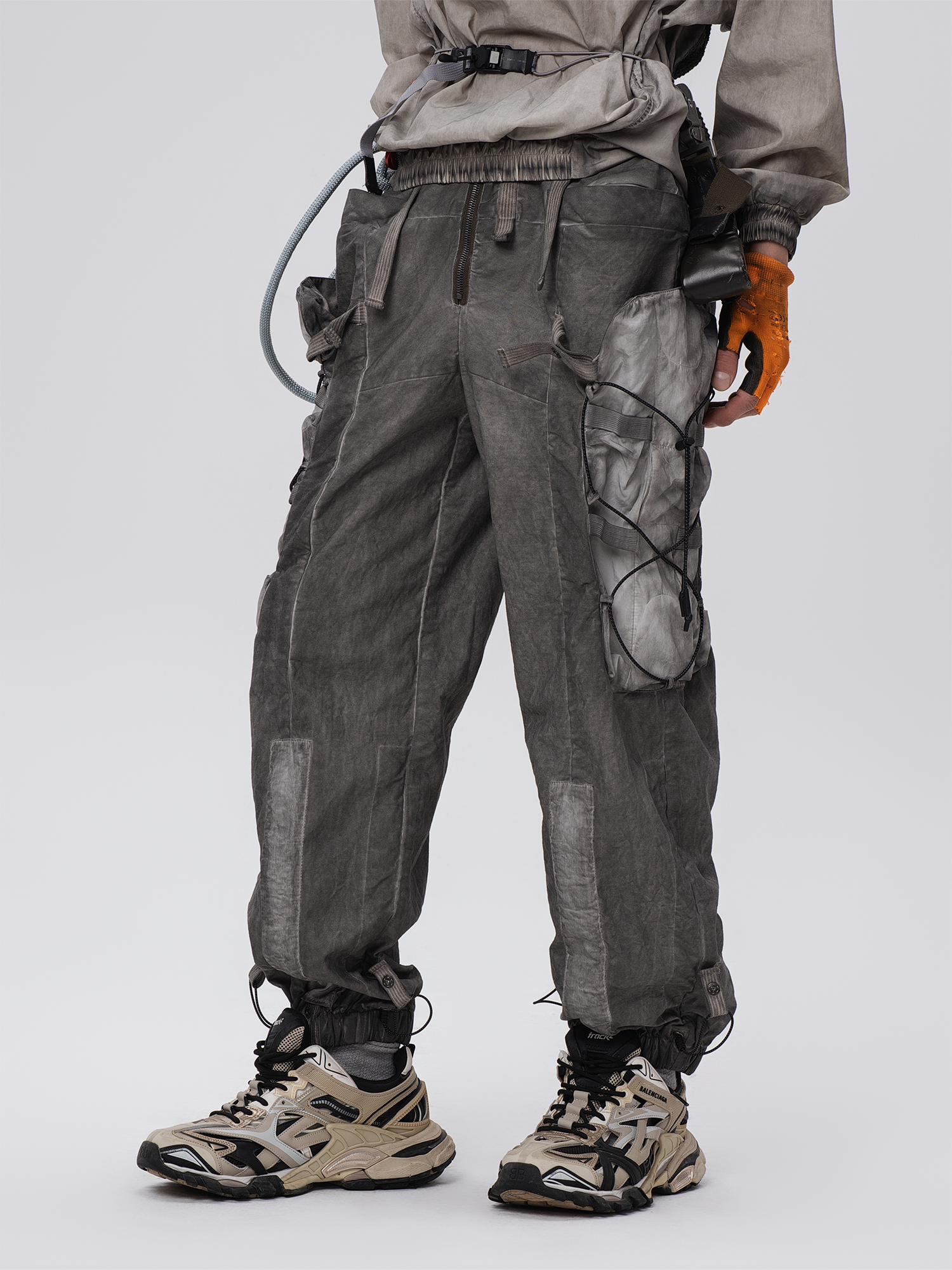 STEAM Washed Multi-Pocket Detachable Waist Bag Cargo Pants