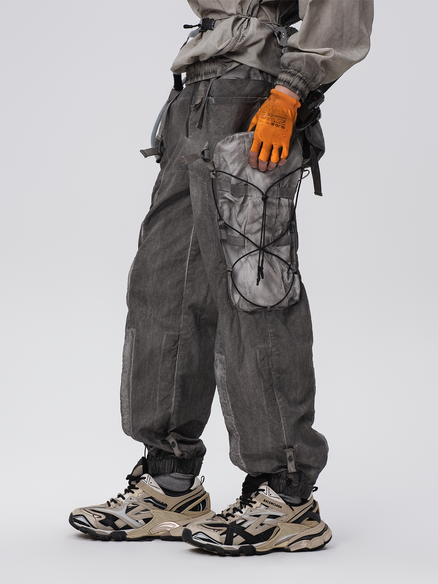 STEAM Washed Multi-Pocket Detachable Waist Bag Cargo Pants