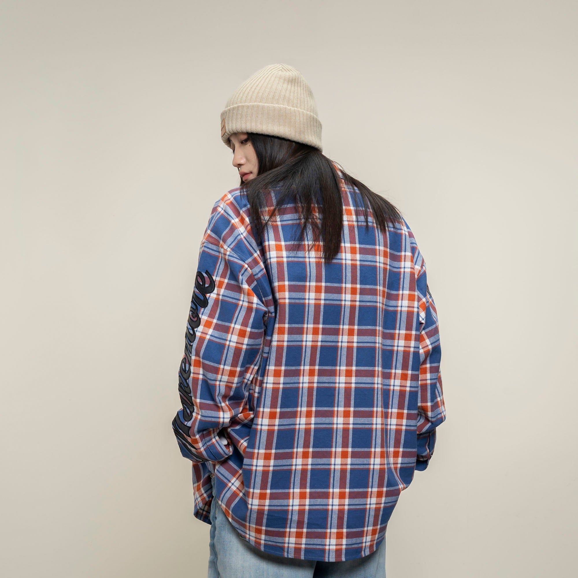 MAKEMORE Flap Pocket Plaid LOGO Patch Shirt, premium urban and streetwear designers apparel on PROJECTISR.com, MAKEMORE