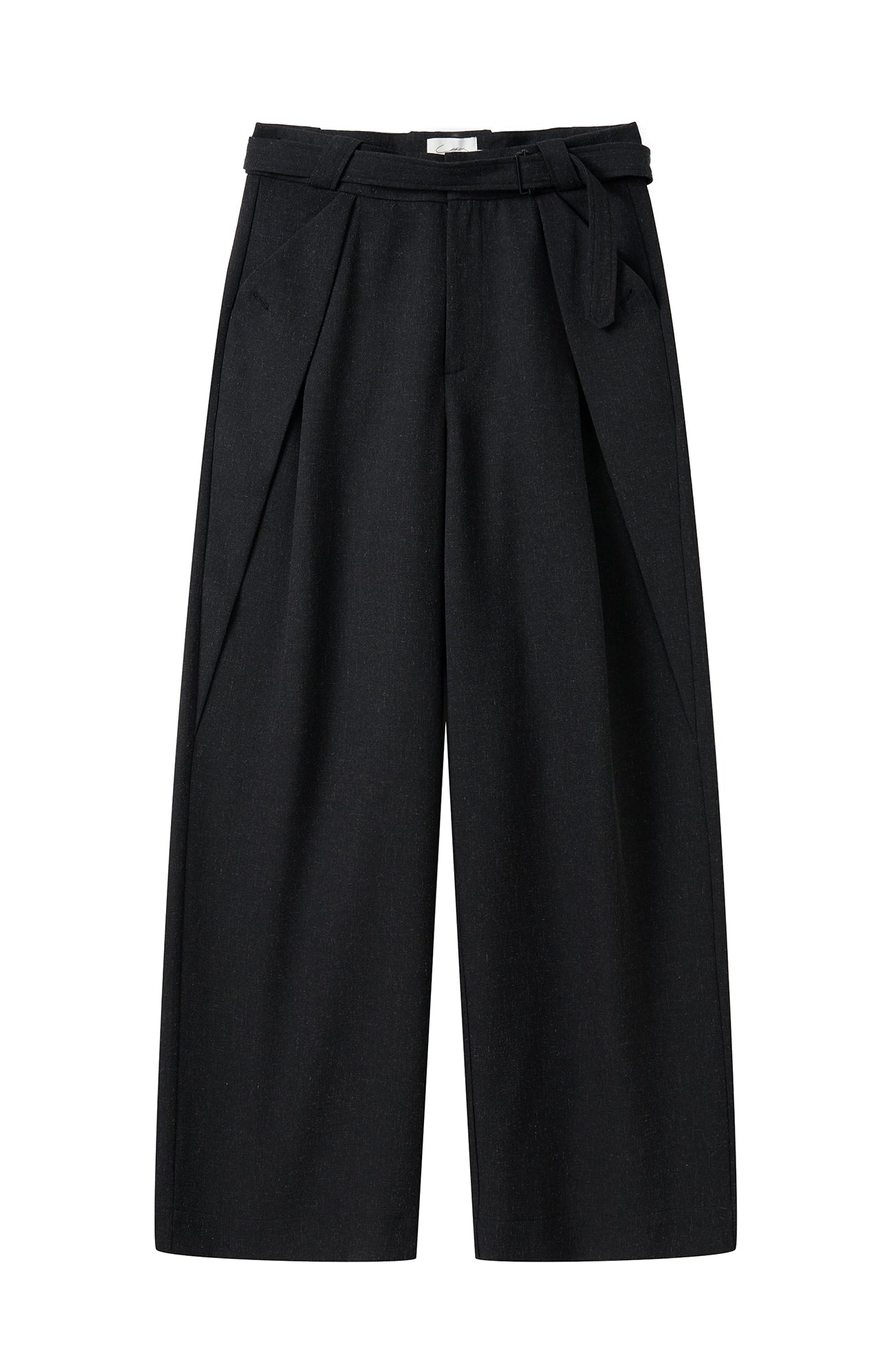 MOITIEDEPETALE Linen-Blend Wrap Belt Curved-Leg Trousers