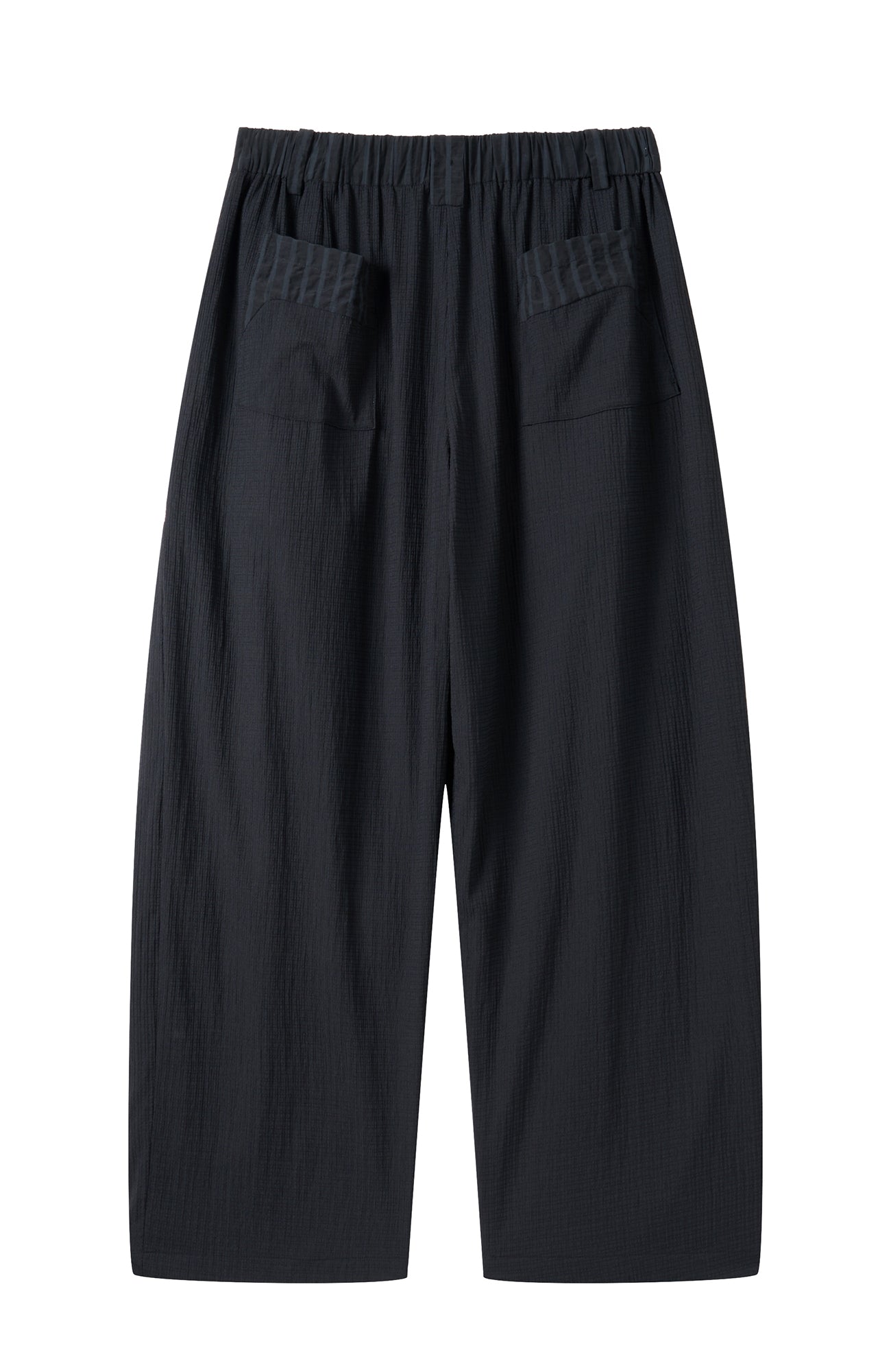 MOITIEDEPETALE Seersucker Curved Pleated Trousers