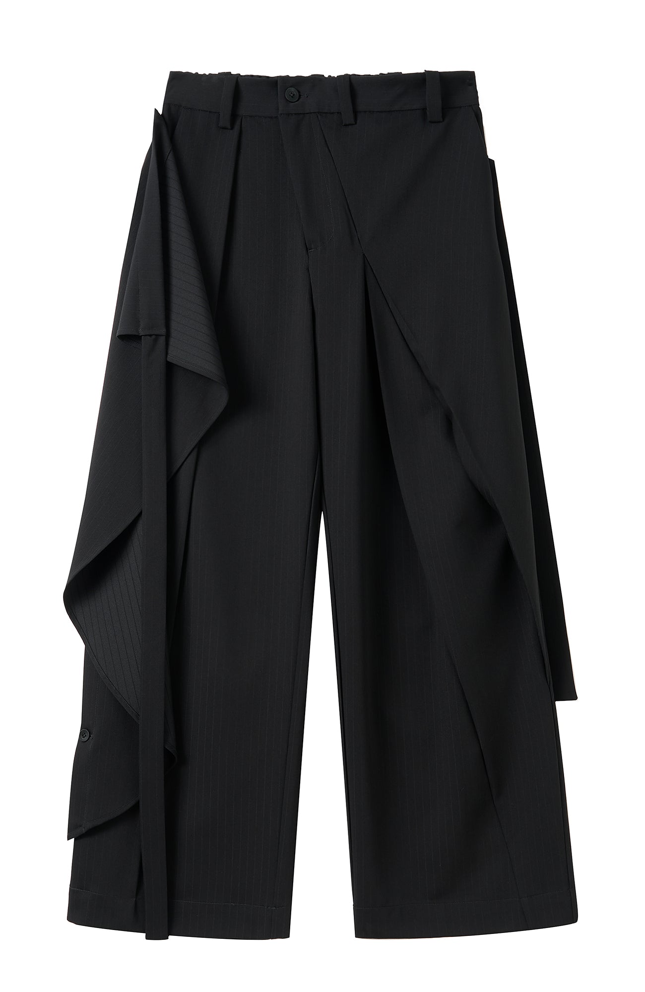 MOITIEDEPETALE Detachable Wrap Panel Slanted Pleat Trousers