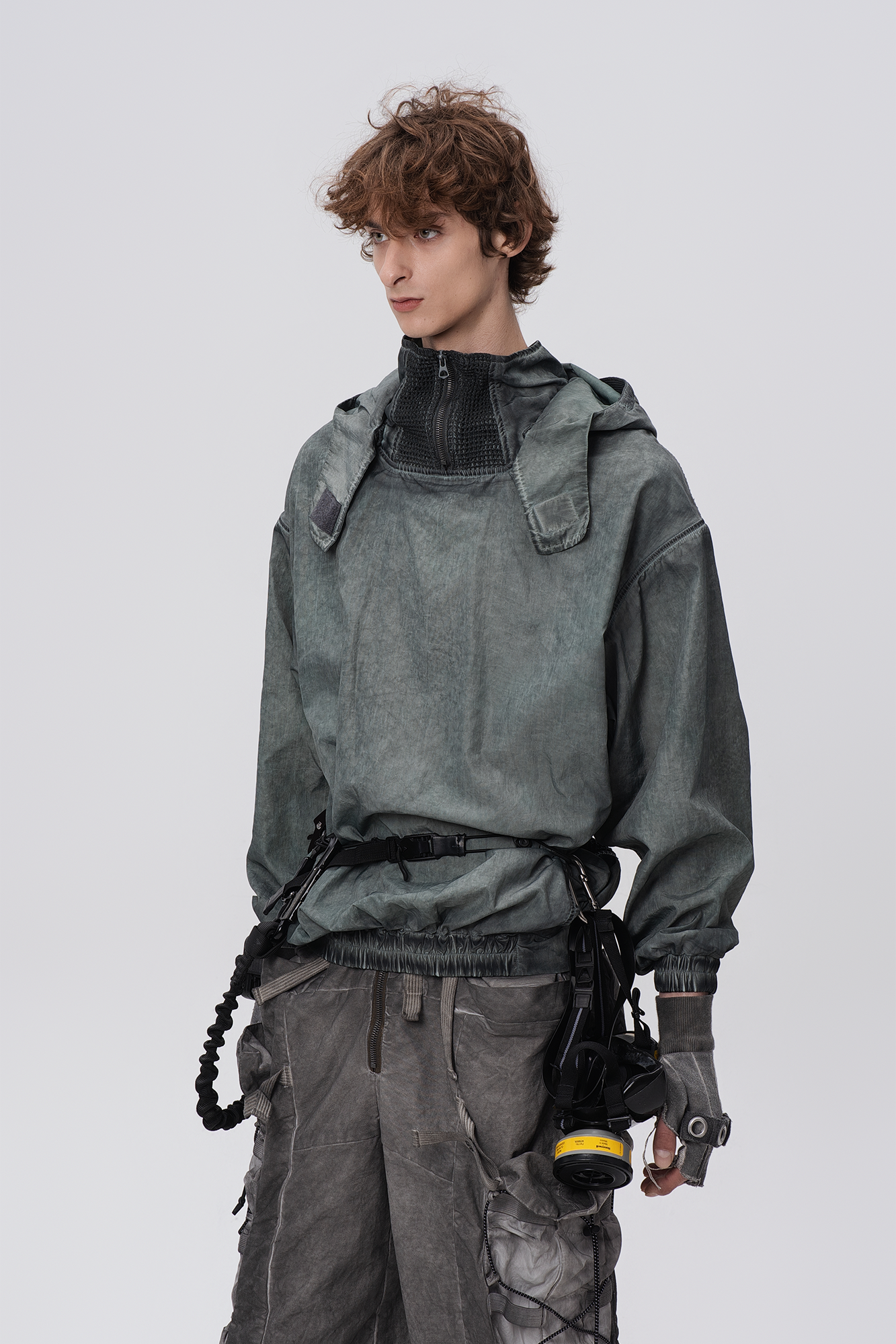 STEAM Distressed Zip-Up Detachable Hooded Jacket