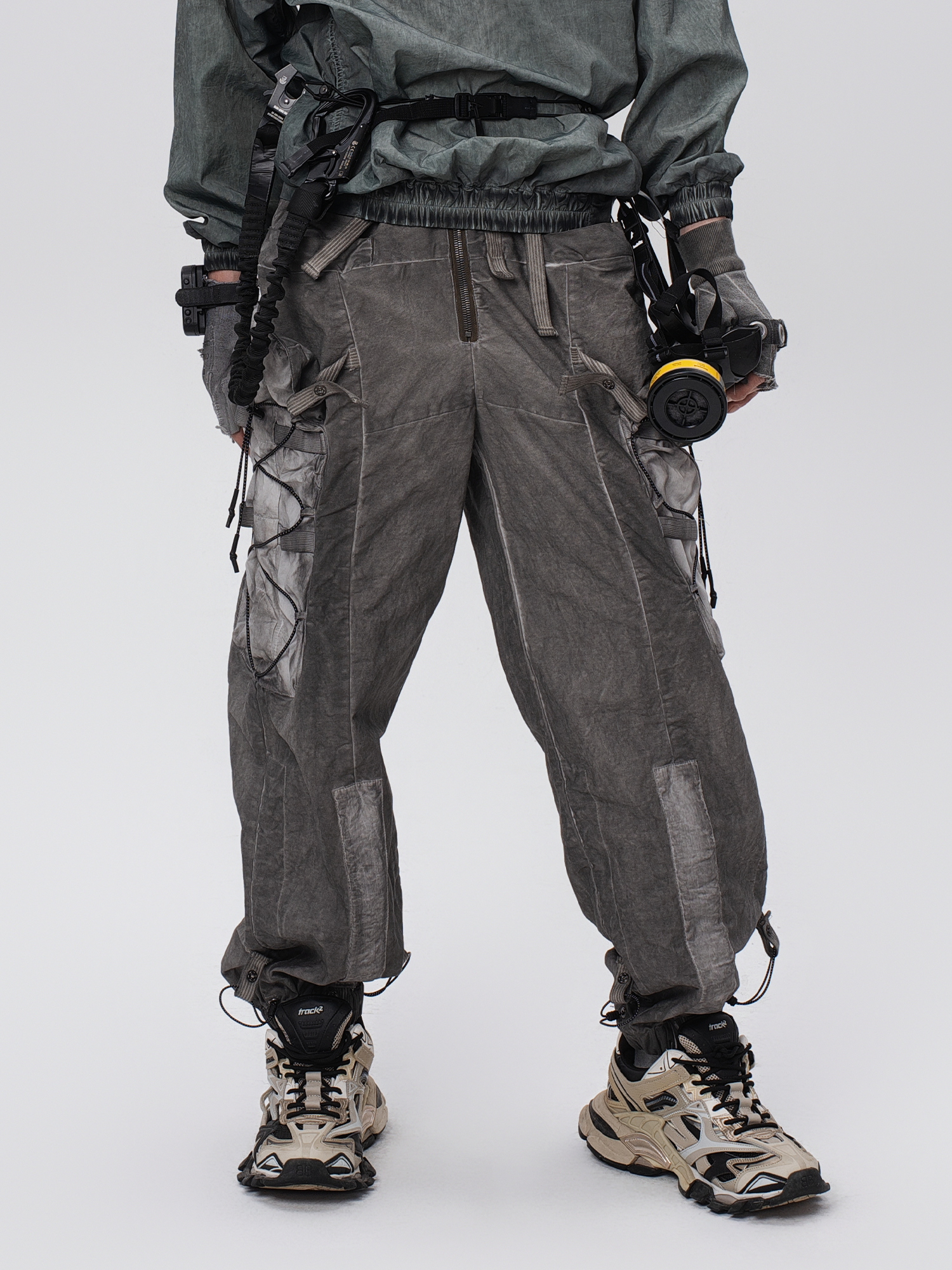 STEAM Washed Multi-Pocket Detachable Waist Bag Cargo Pants