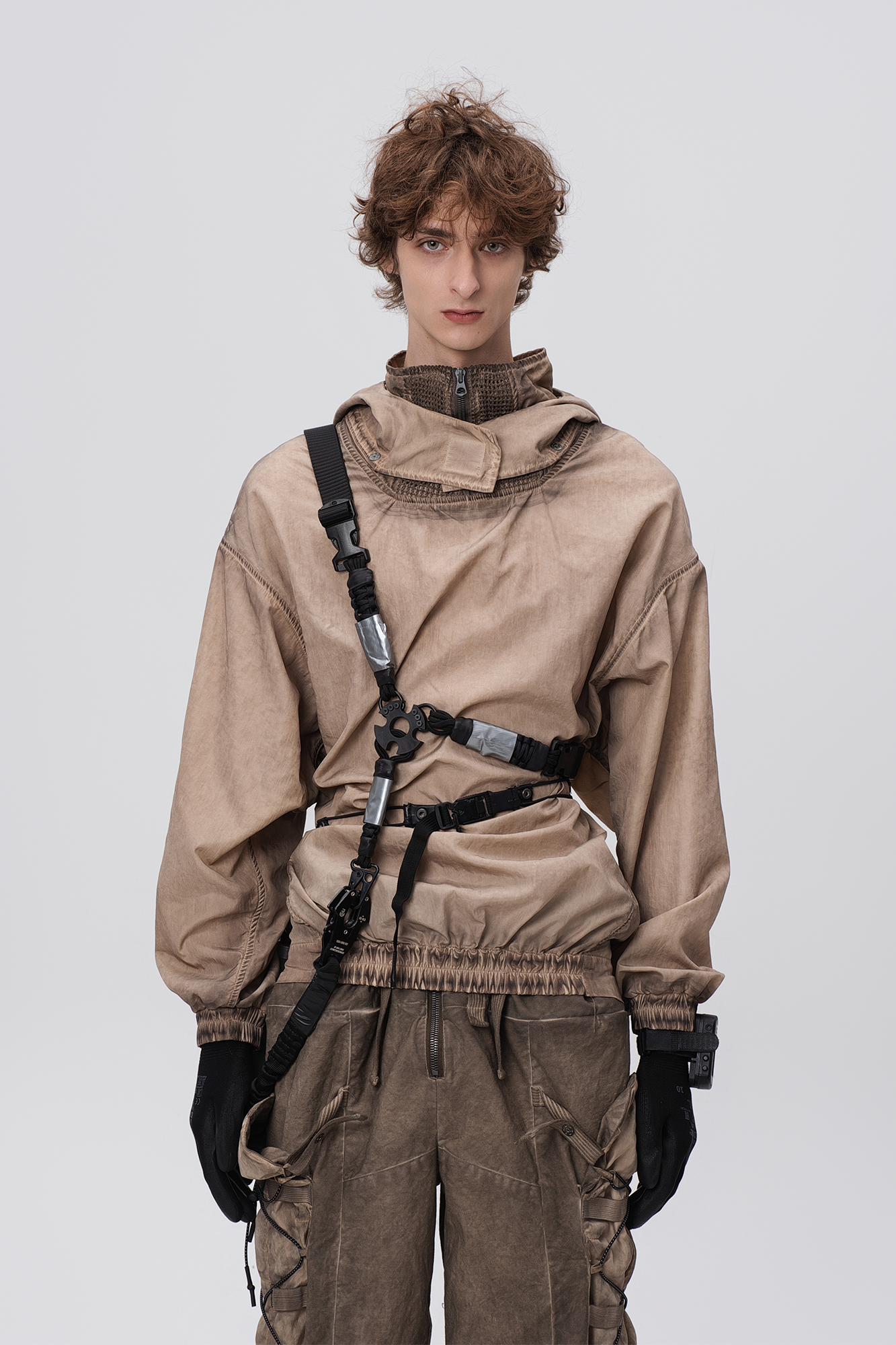 STEAM Distressed Zip-Up Detachable Hooded Jacket