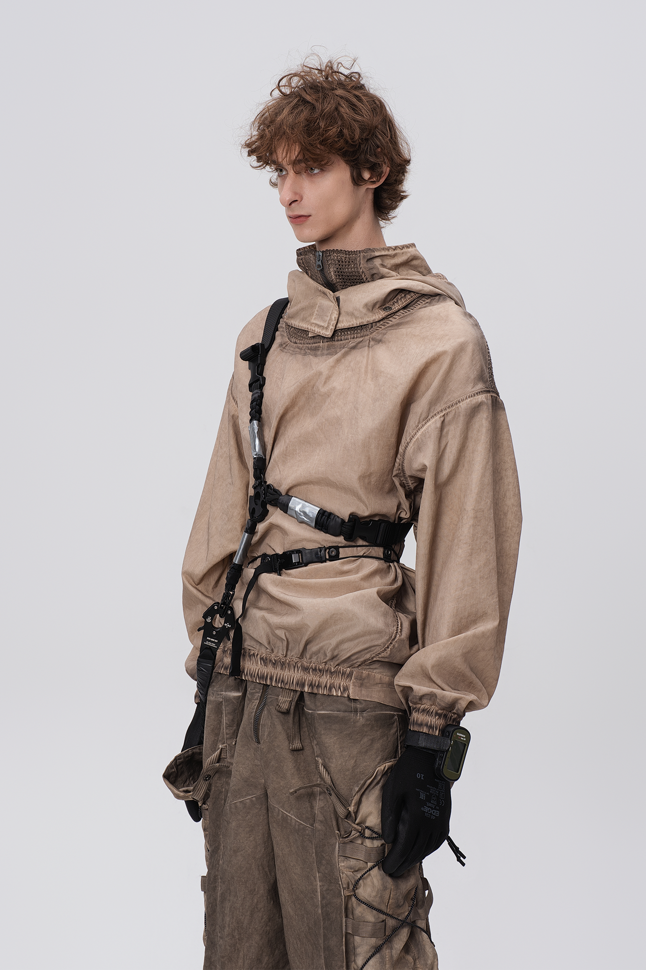 STEAM Distressed Zip-Up Detachable Hooded Jacket