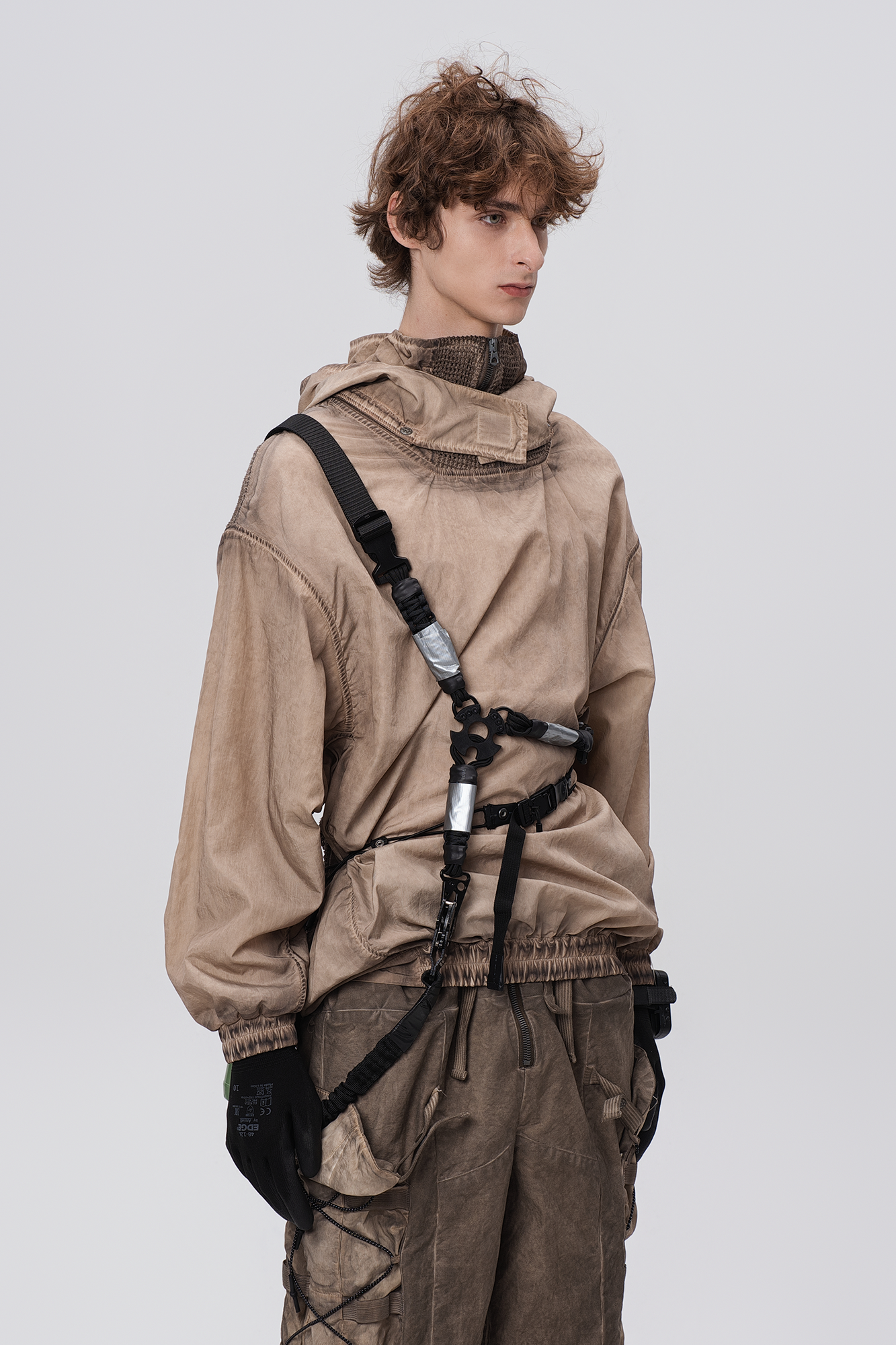 STEAM Distressed Zip-Up Detachable Hooded Jacket