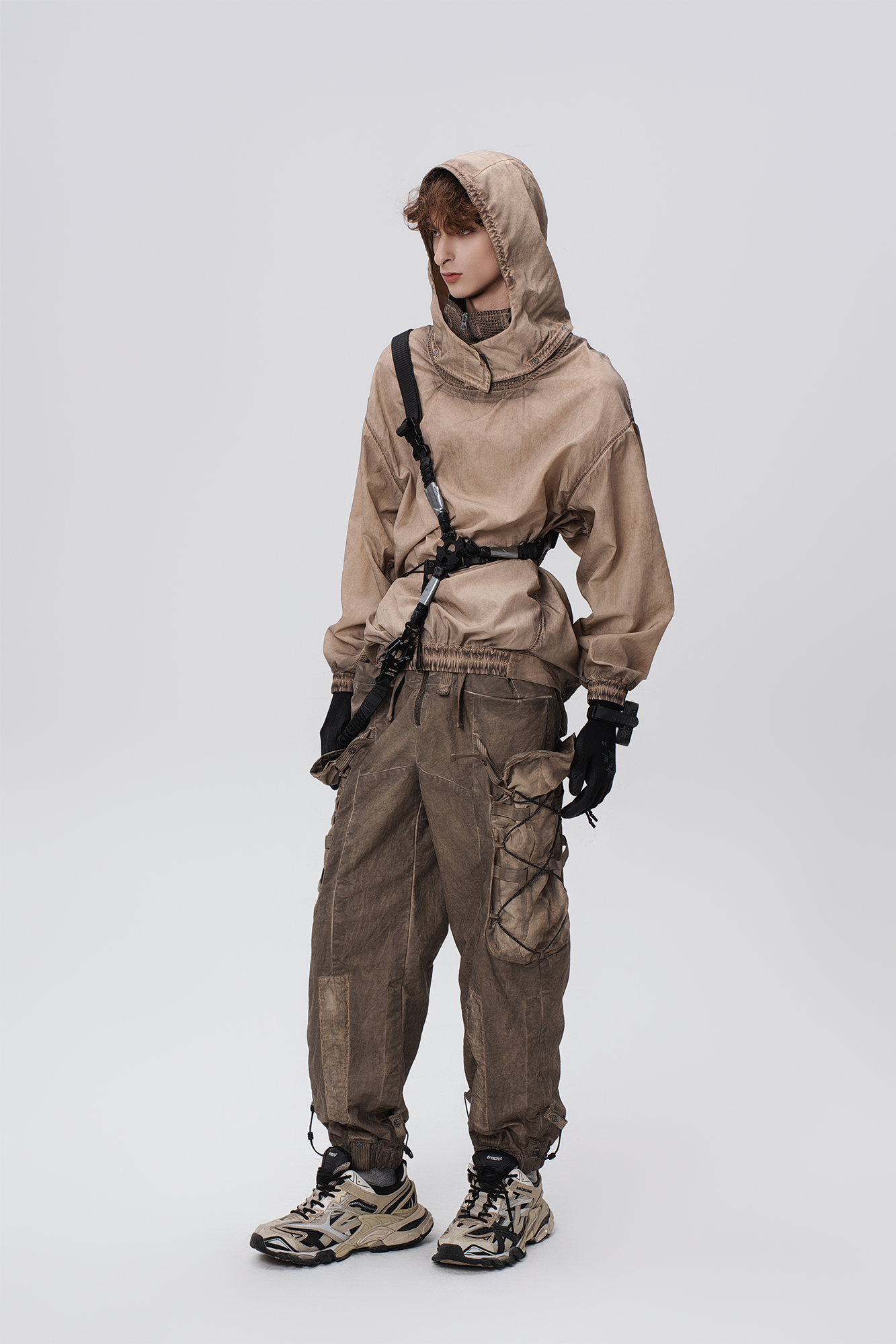 STEAM Distressed Zip-Up Detachable Hooded Jacket