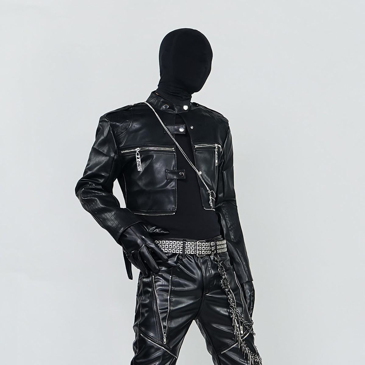 VE2 Retro Faux Leather Biker Jacket with Square Shoulders