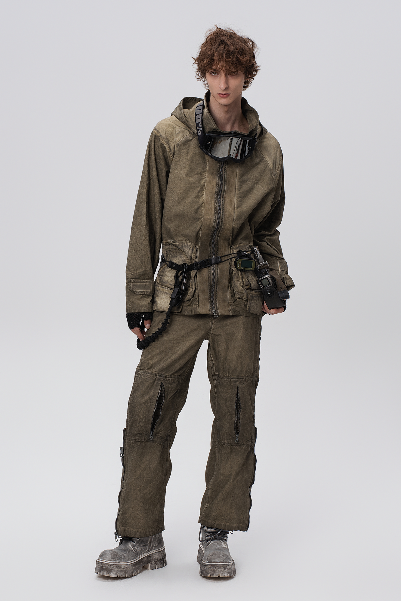 STEAM Distressed Mesh-Knee Multi-Pocket Straight-Leg Cargo Pants