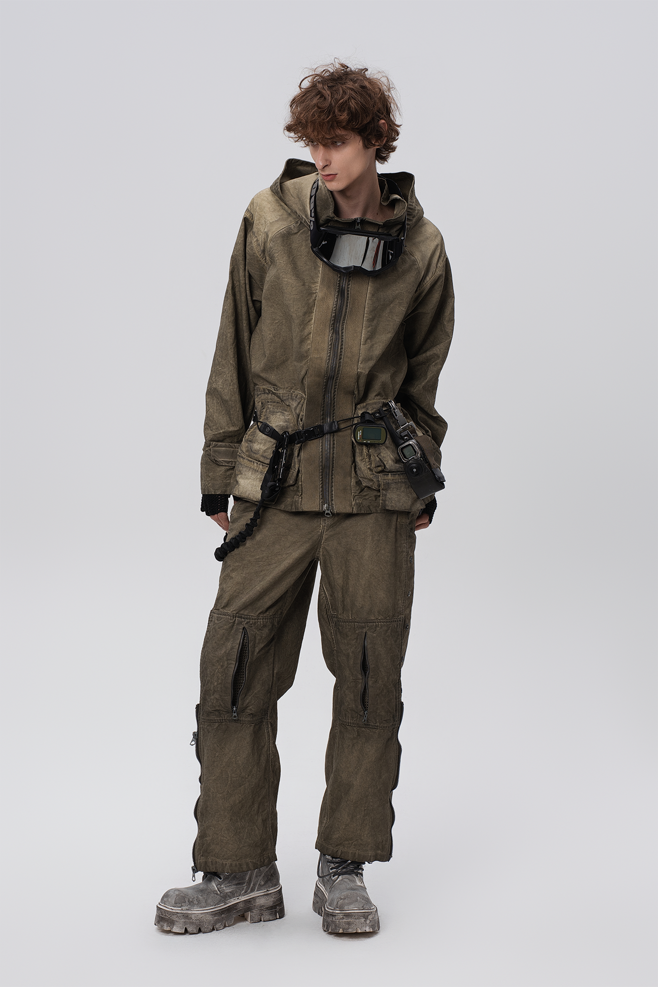 STEAM Distressed Mesh-Knee Multi-Pocket Straight-Leg Cargo Pants