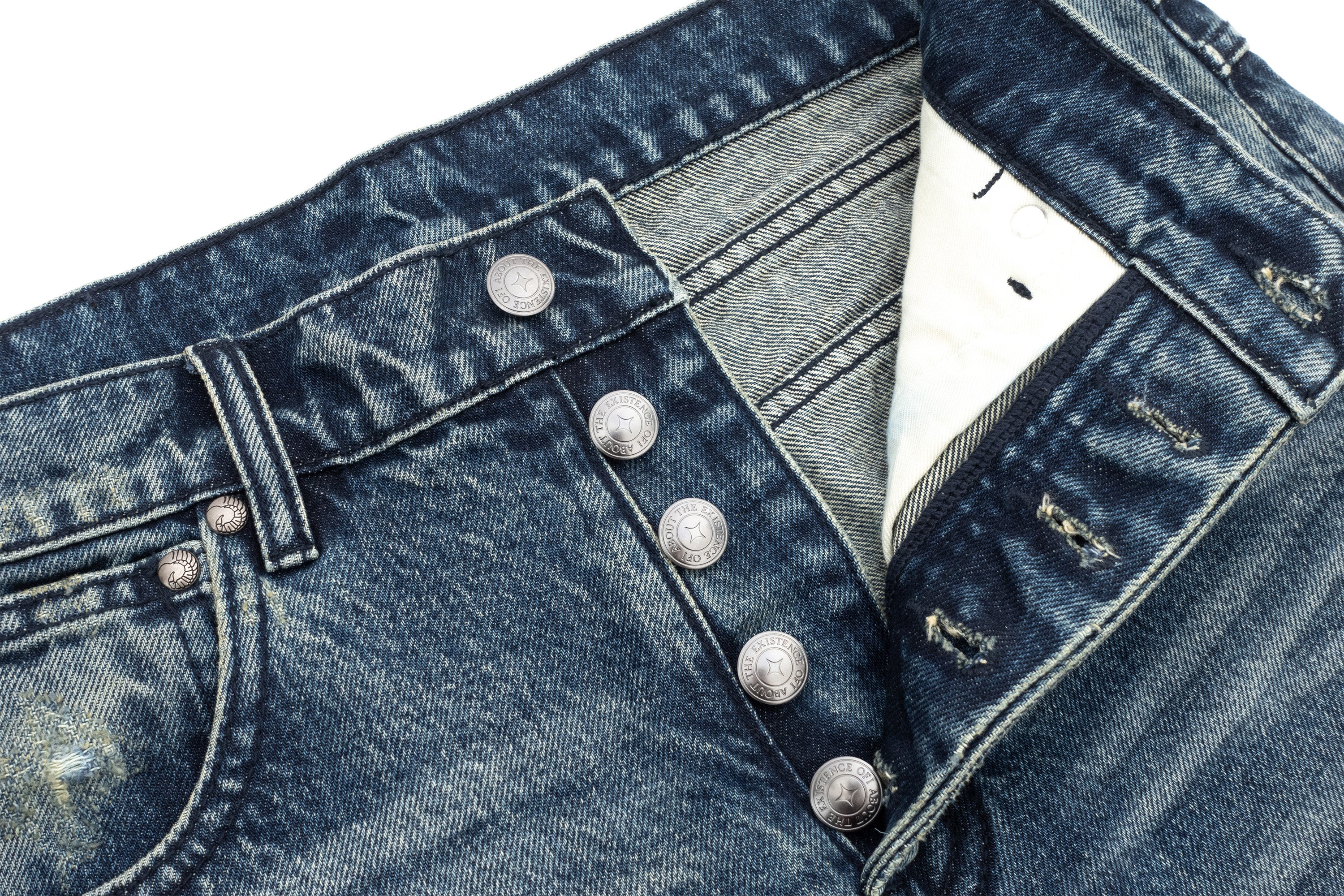 IN EXISTENCE Distressed Stitched Patch Flared Jeans