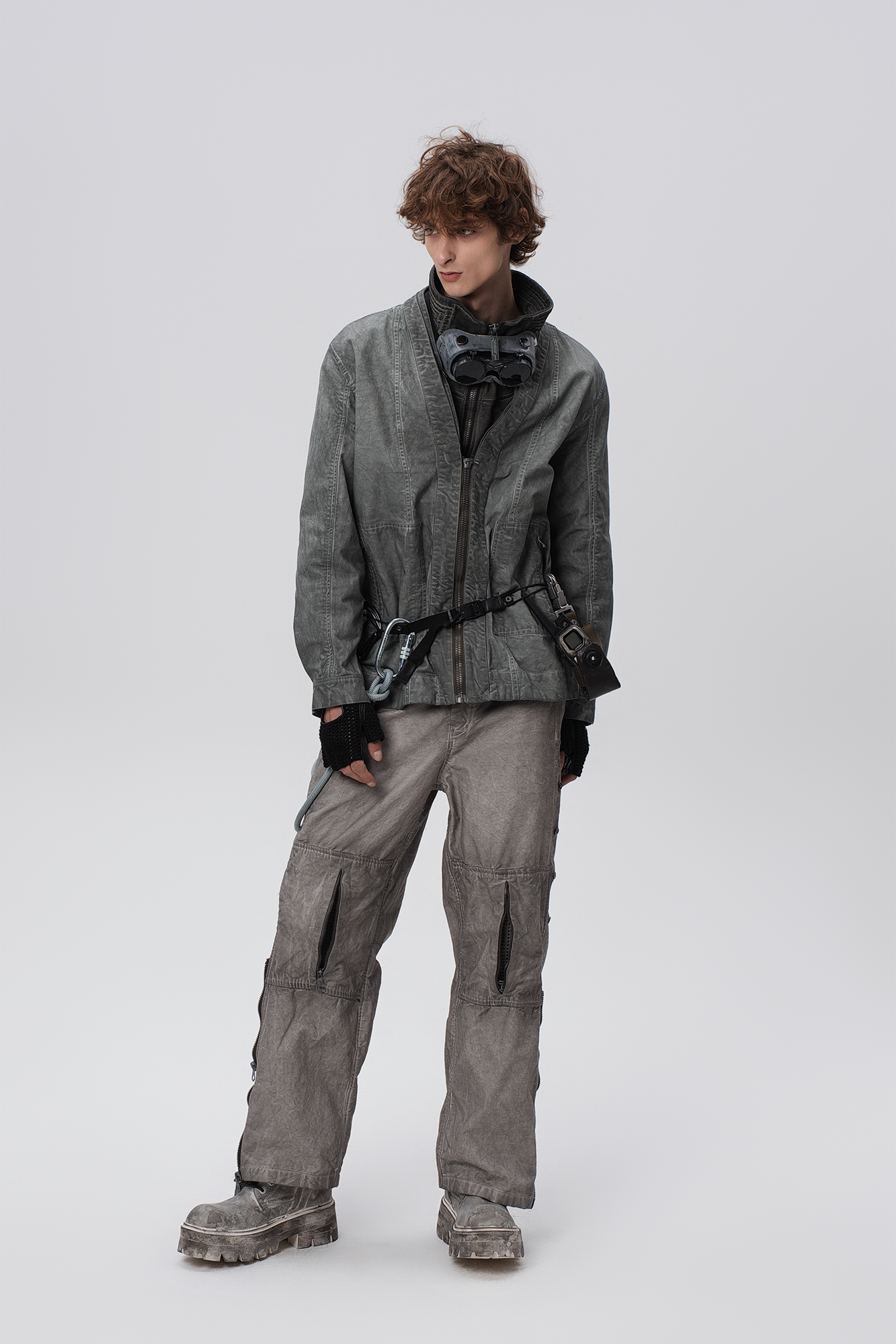 STEAM Distressed Mesh-Knee Multi-Pocket Straight-Leg Cargo Pants