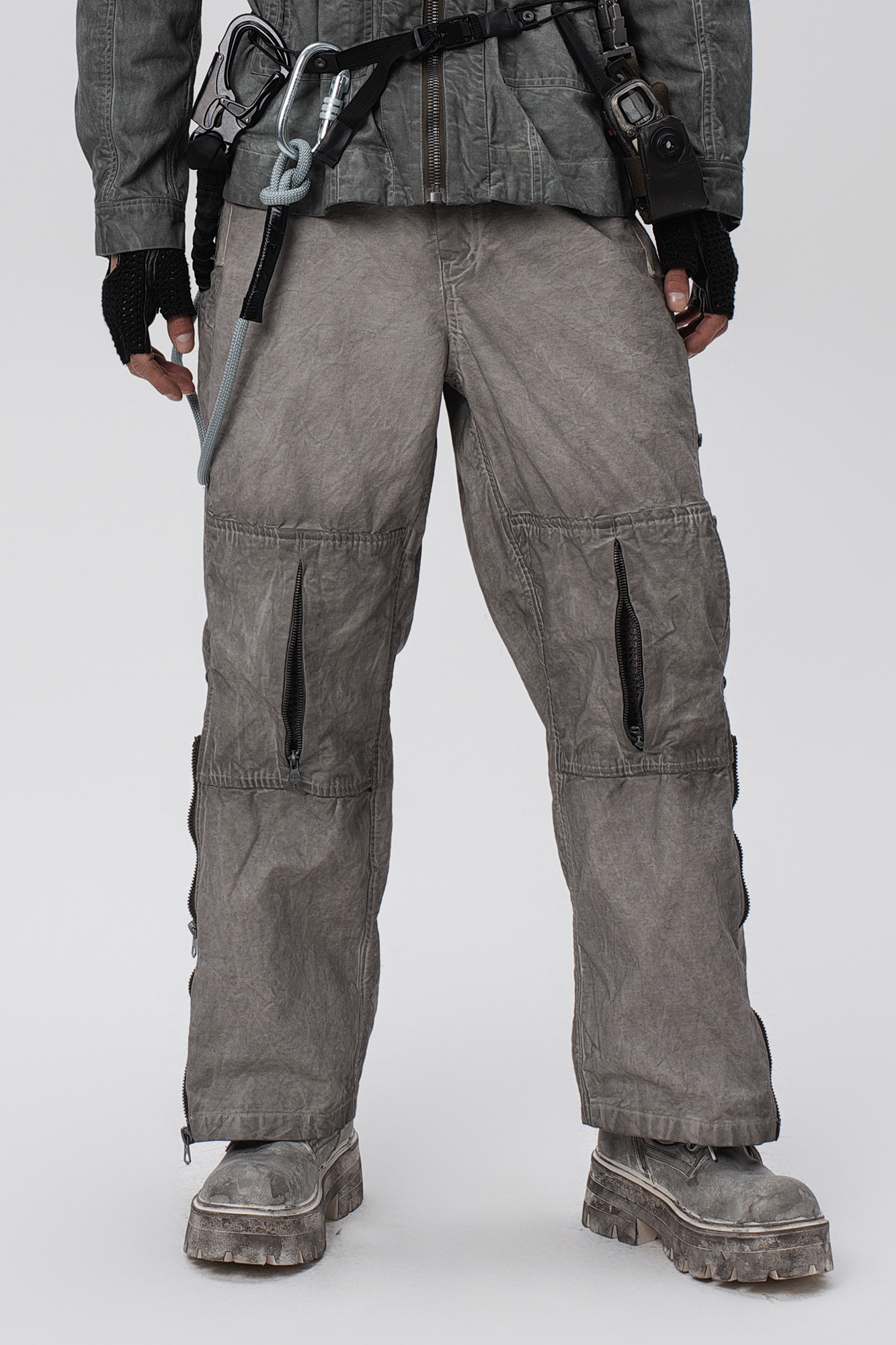 STEAM Distressed Mesh-Knee Multi-Pocket Straight-Leg Cargo Pants