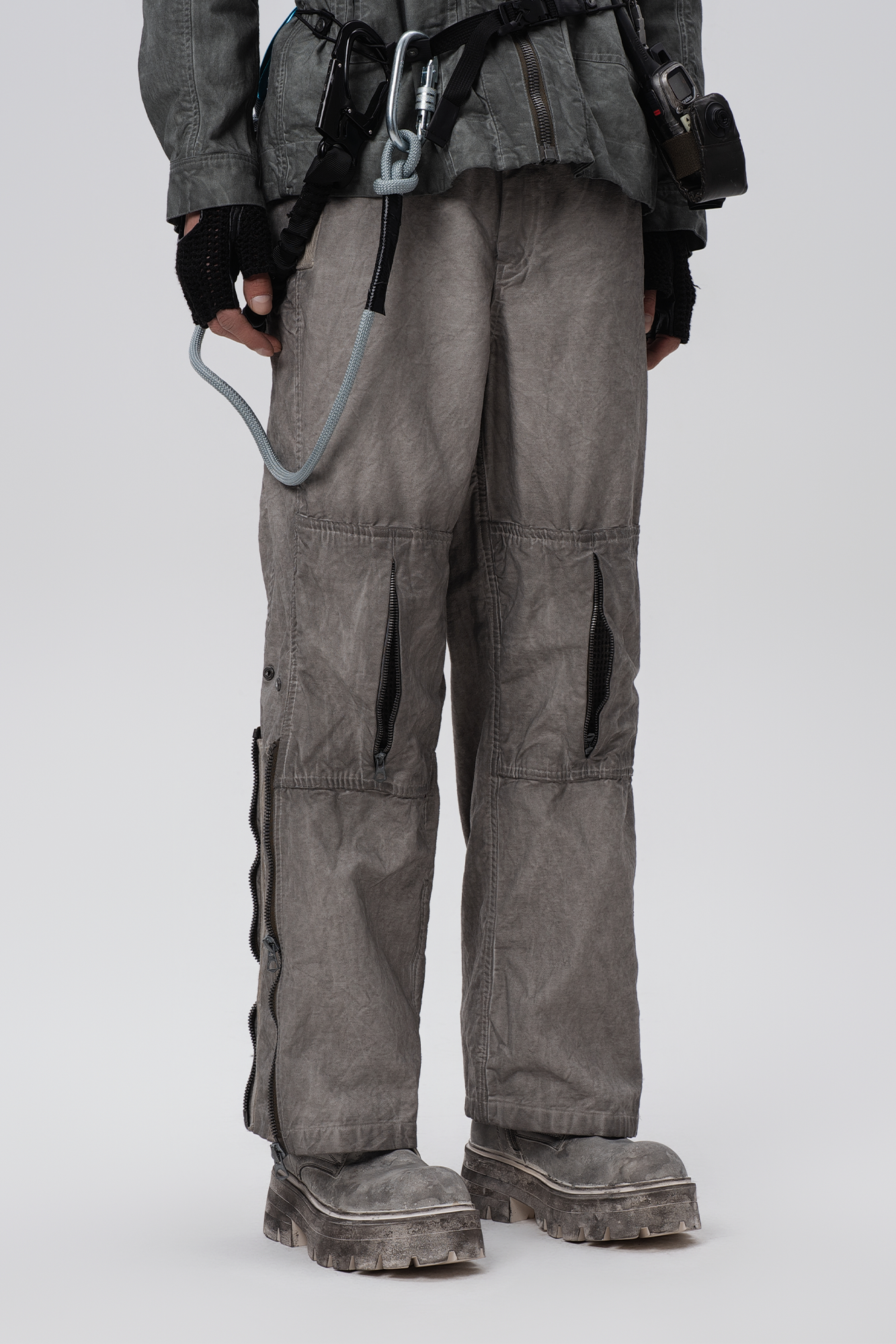 STEAM Distressed Mesh-Knee Multi-Pocket Straight-Leg Cargo Pants