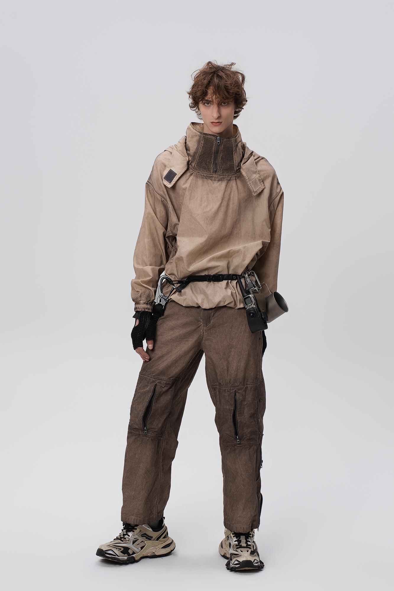 STEAM Distressed Mesh-Knee Multi-Pocket Straight-Leg Cargo Pants