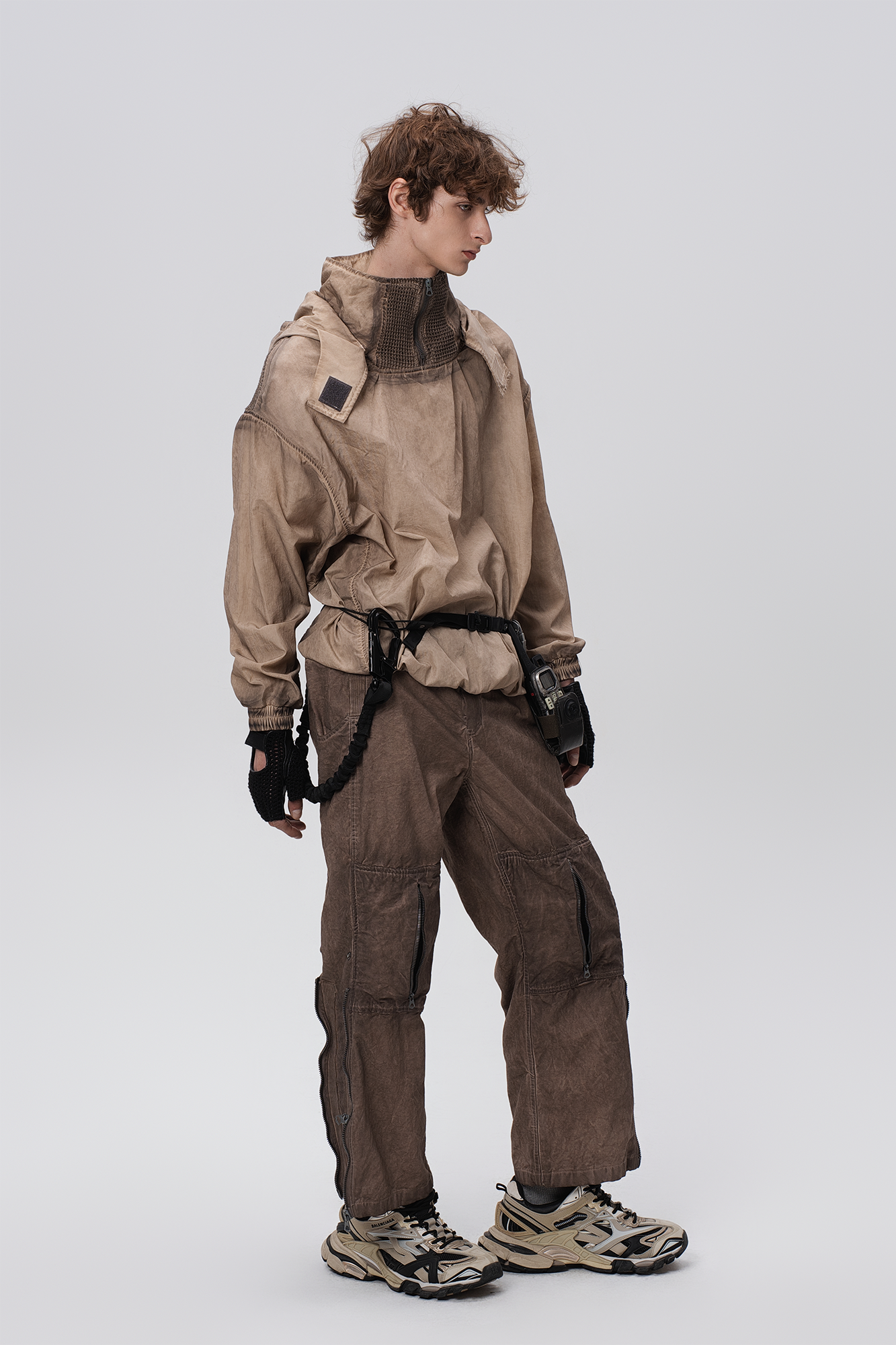 STEAM Distressed Zip-Up Detachable Hooded Jacket