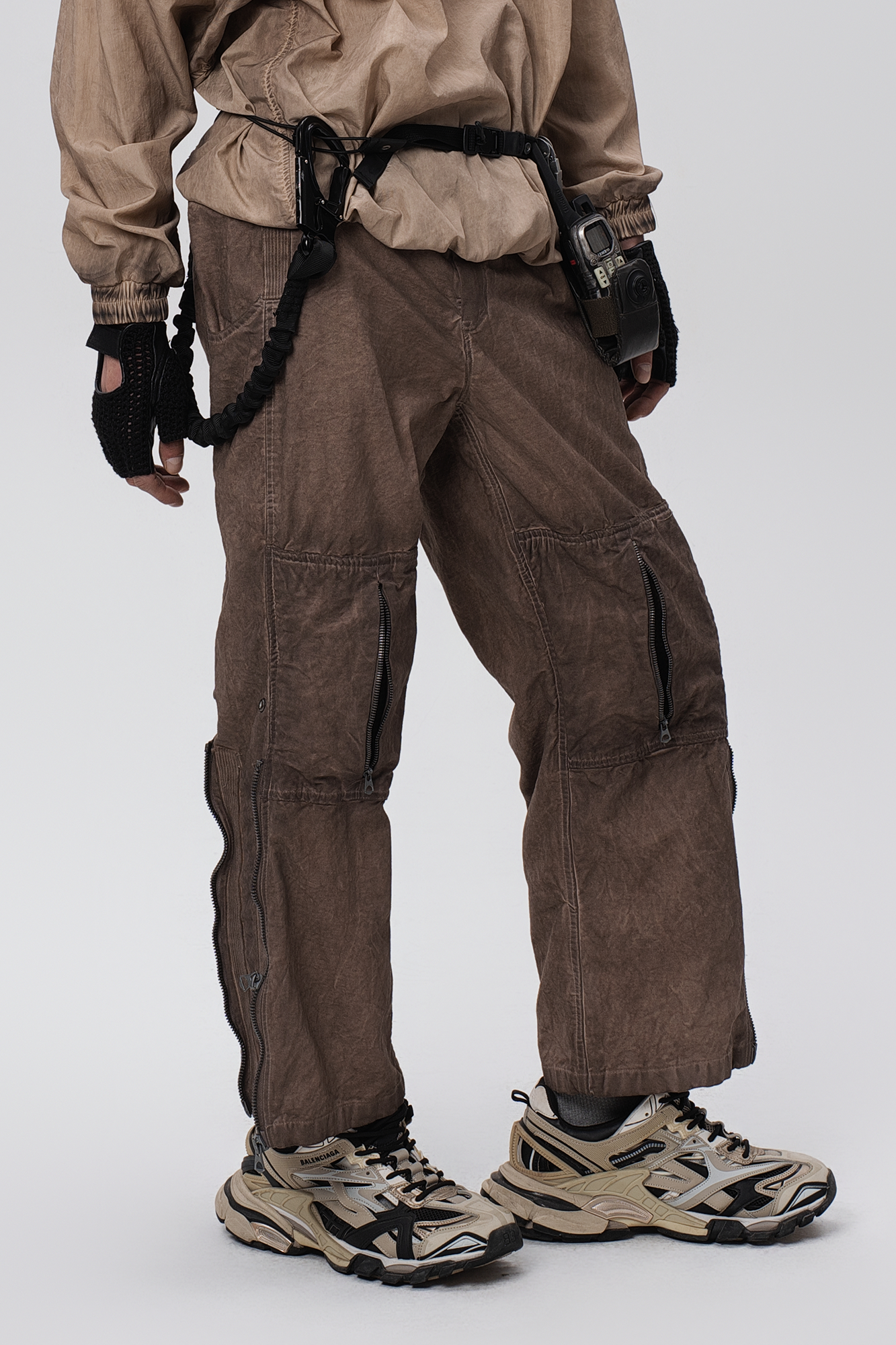 STEAM Distressed Mesh-Knee Multi-Pocket Straight-Leg Cargo Pants