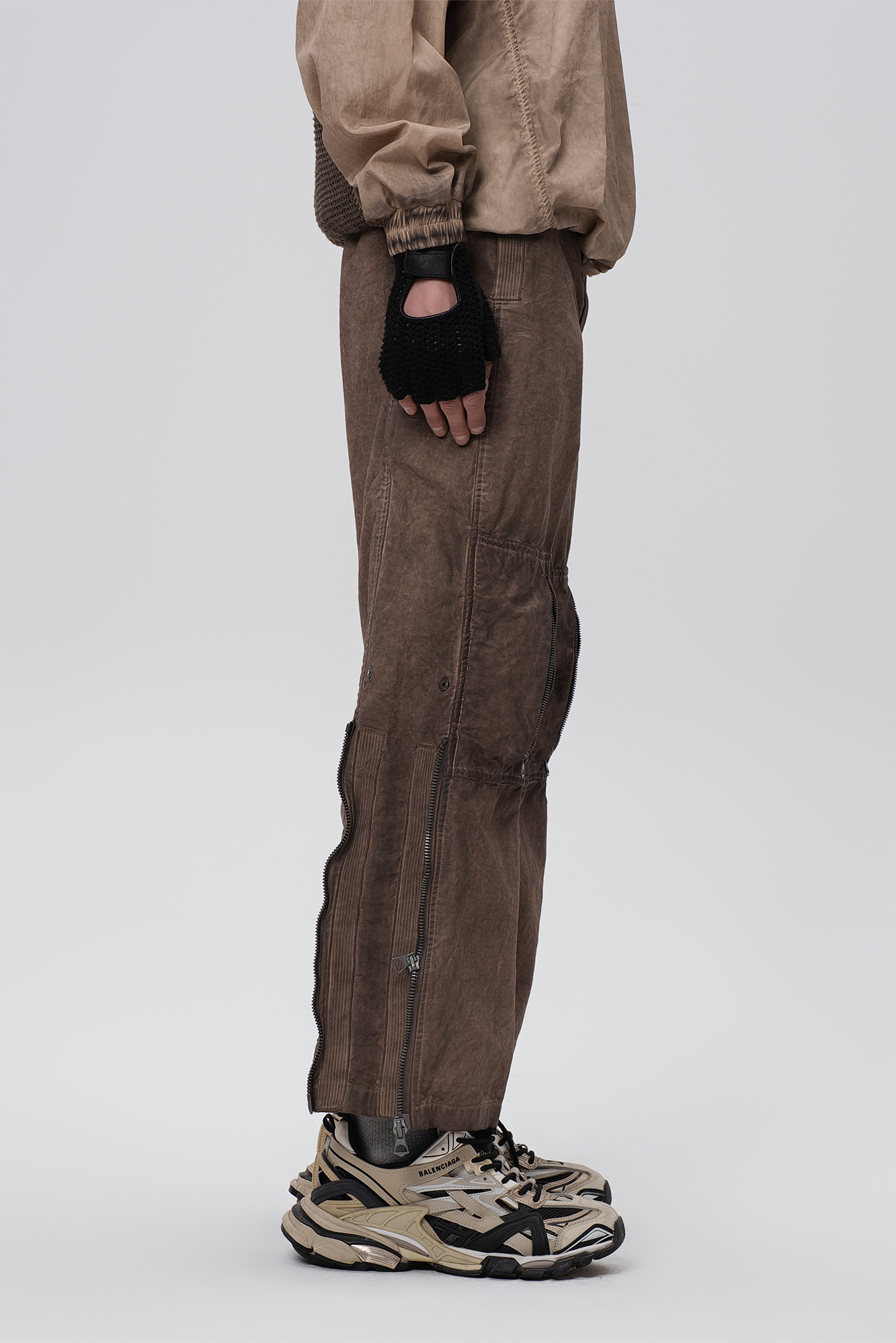 STEAM Distressed Mesh-Knee Multi-Pocket Straight-Leg Cargo Pants