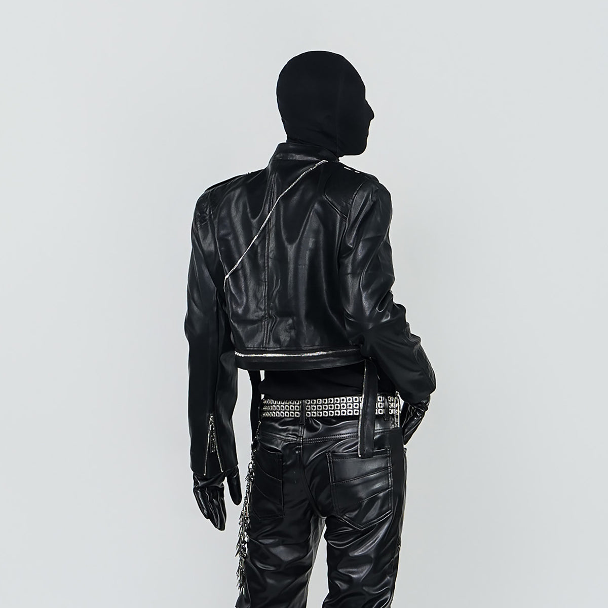 VE2 Retro Faux Leather Biker Jacket with Square Shoulders