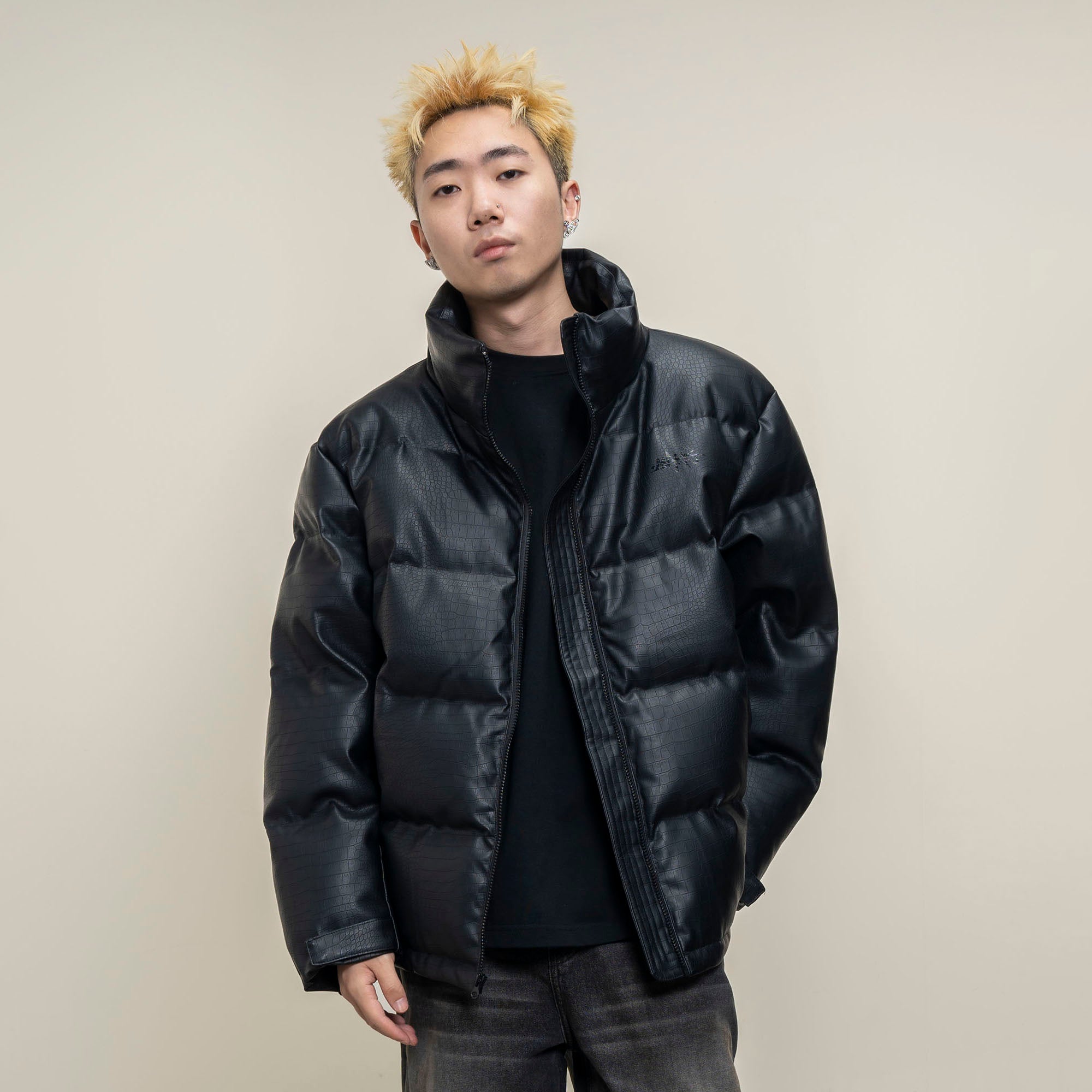 MAKEMORE Croc Embossed PU Down Puffer Jacket