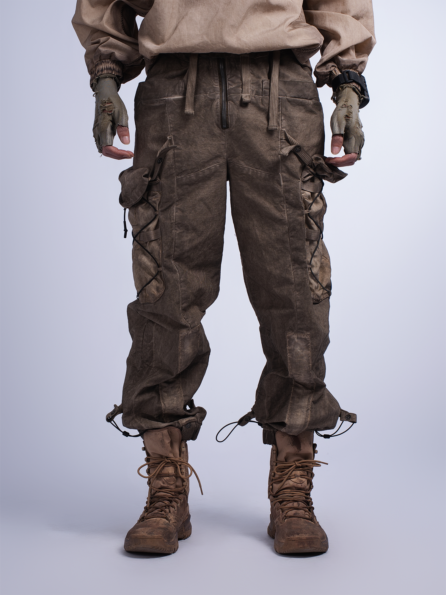 STEAM Washed Multi-Pocket Detachable Waist Bag Cargo Pants