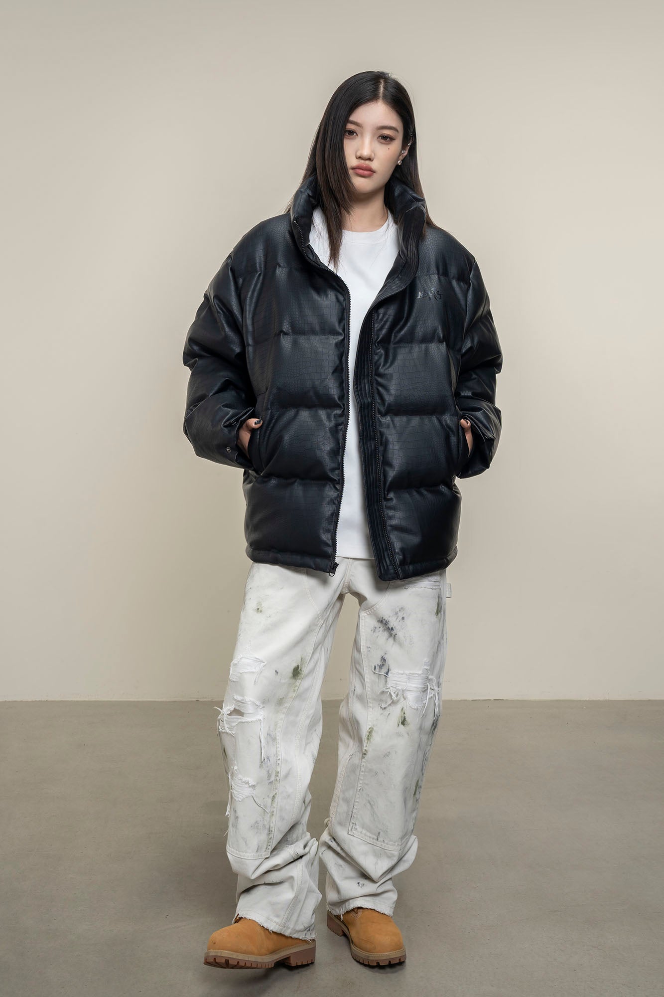 MAKEMORE Croc Embossed PU Down Puffer Jacket