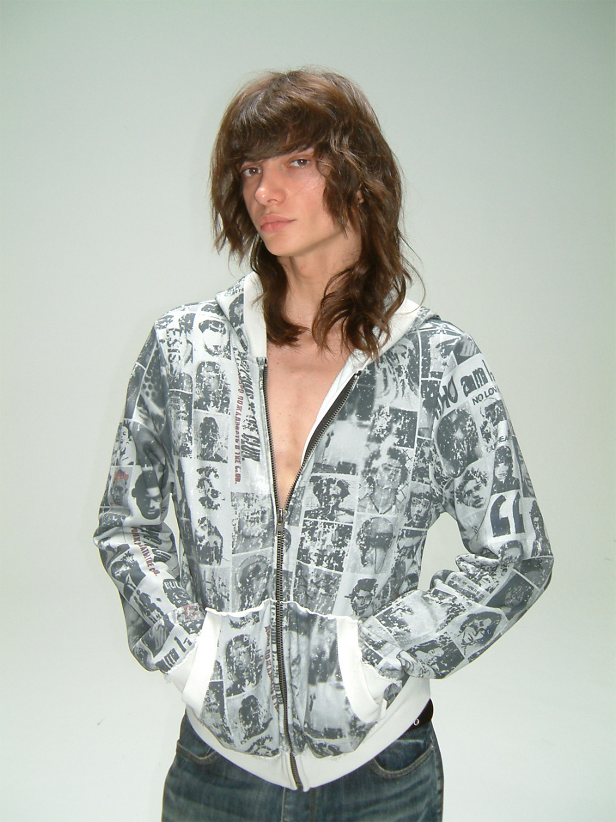 TRECLUB Retro Portrait Full-Print Hooded Jacket