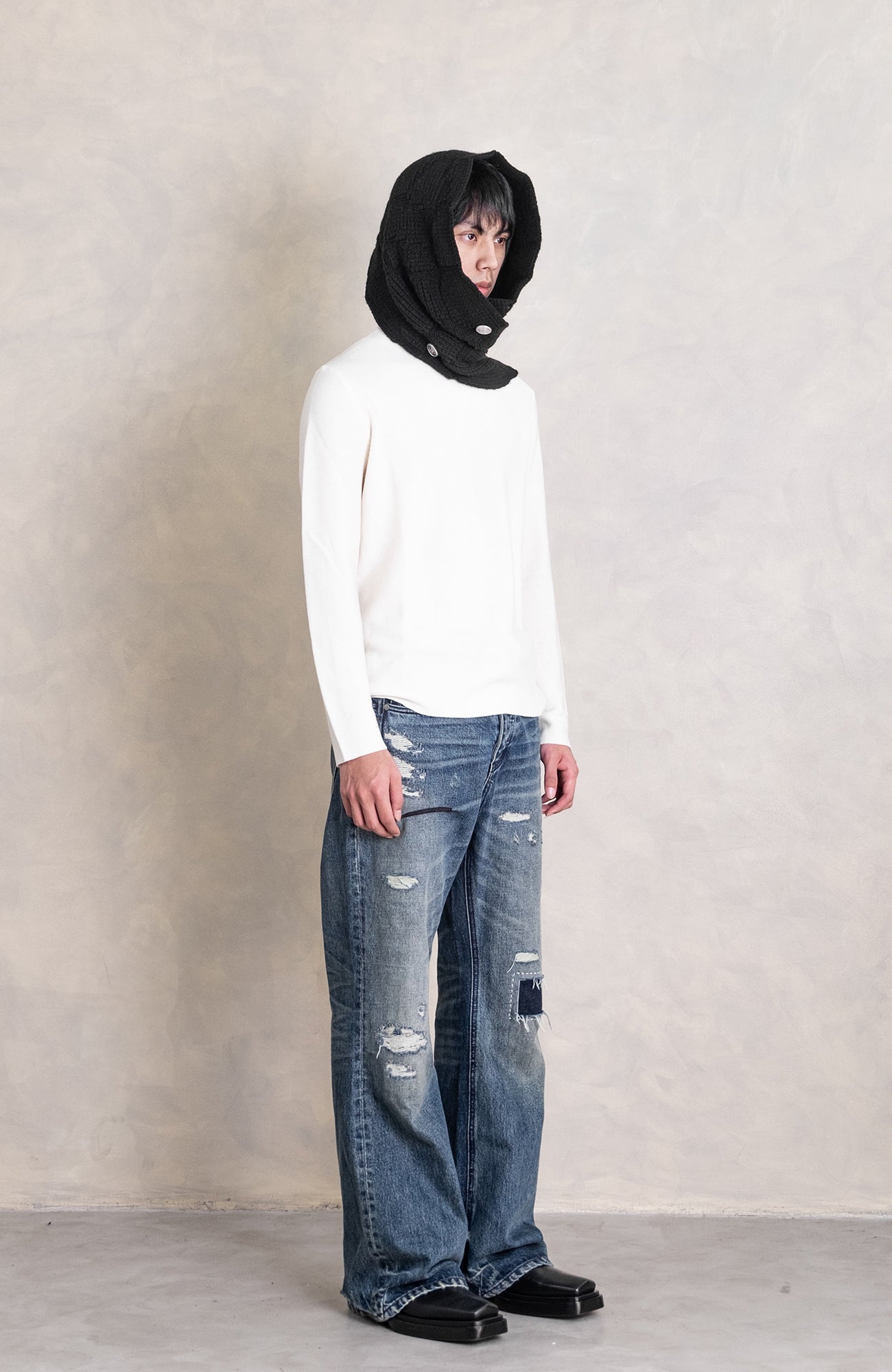 IN EXISTENCE Convertible Coin-Embellished Wool-Blend Scarf, premium urban and streetwear designers apparel on PROJECTISR.com, IN EXISTENCE