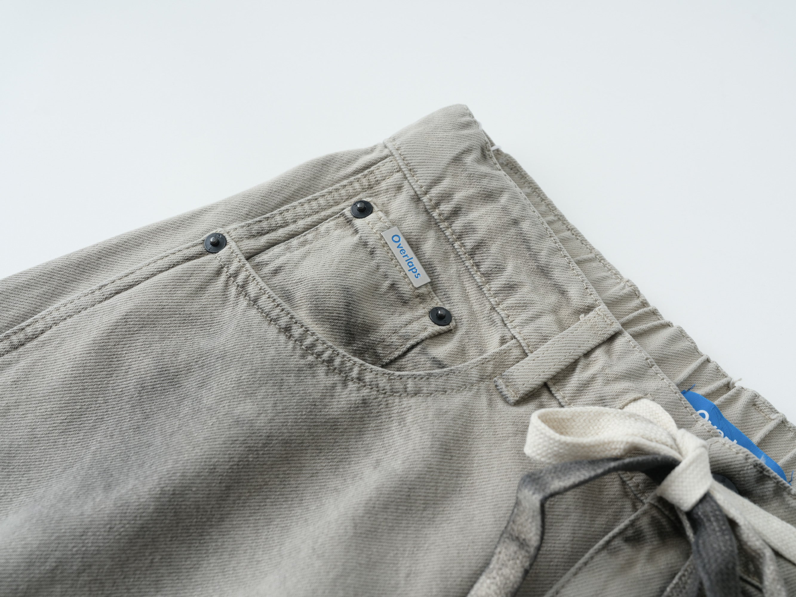OVERLAPS Washed Drawstring Wide-Leg Jeans, premium urban and streetwear designers apparel on PROJECTISR.com, OVERLAPS