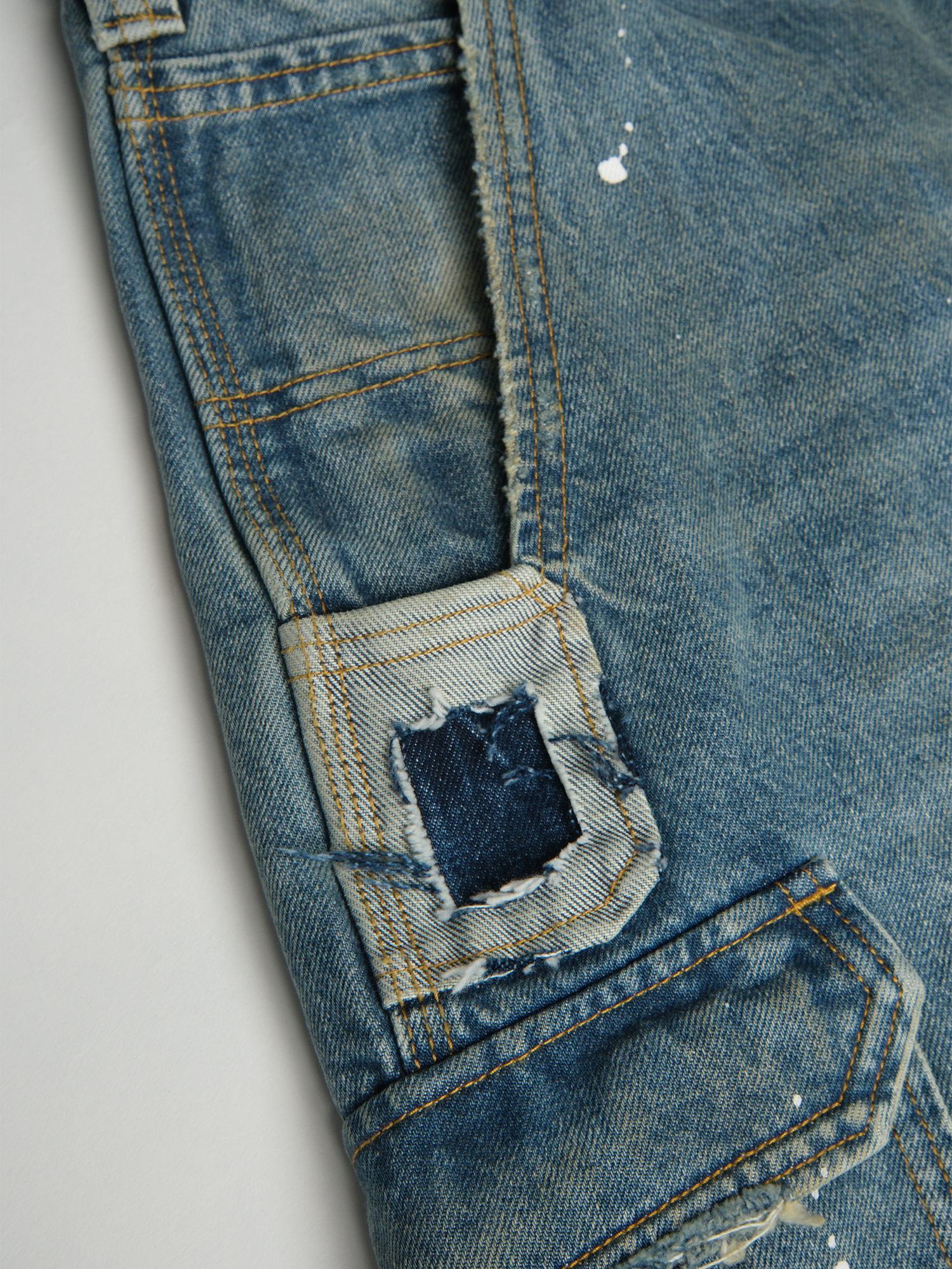 NEIGBORL Retro Washed Paint-Splattered Multi-Pocket Denim Shorts