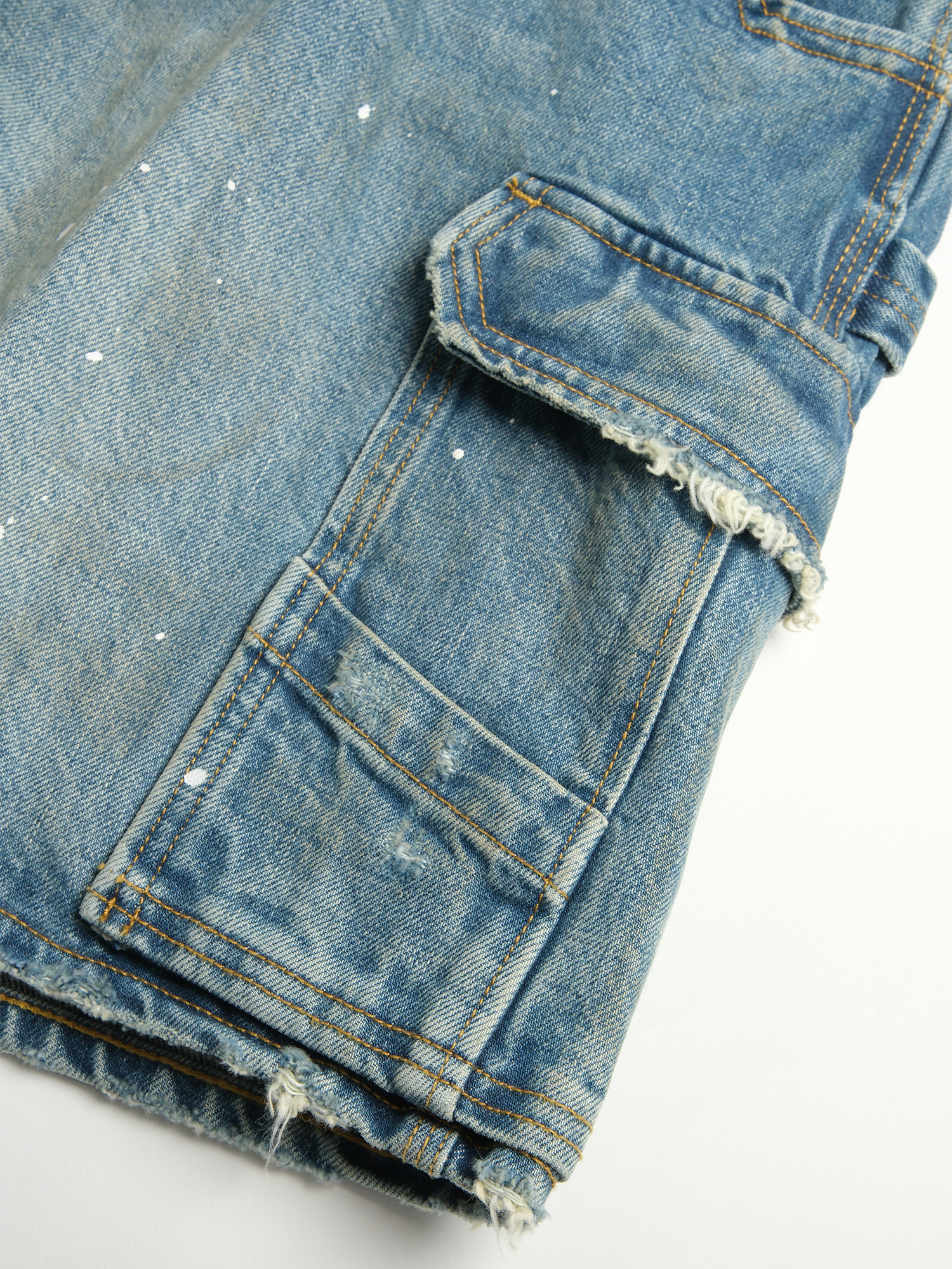 NEIGBORL Retro Washed Paint-Splattered Multi-Pocket Denim Shorts
