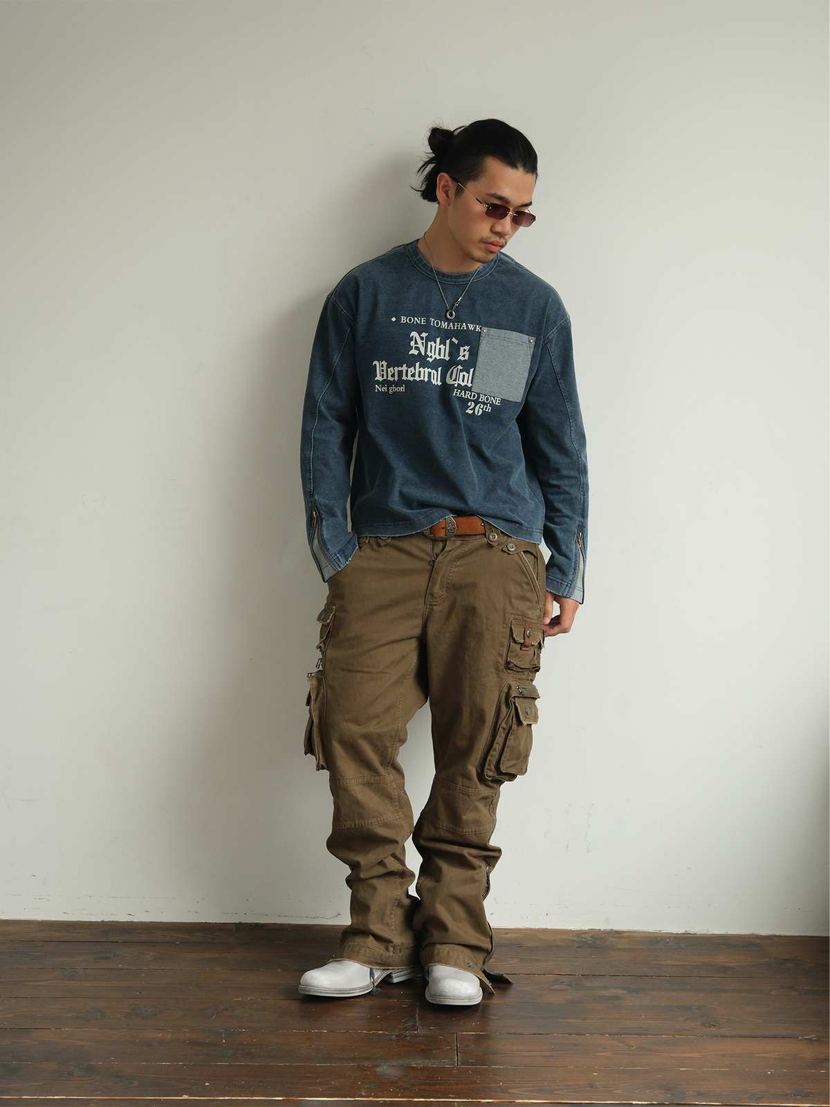 NEIGBORL Retro Multi-Pocket Distressed Straight-Leg Cargo Pants