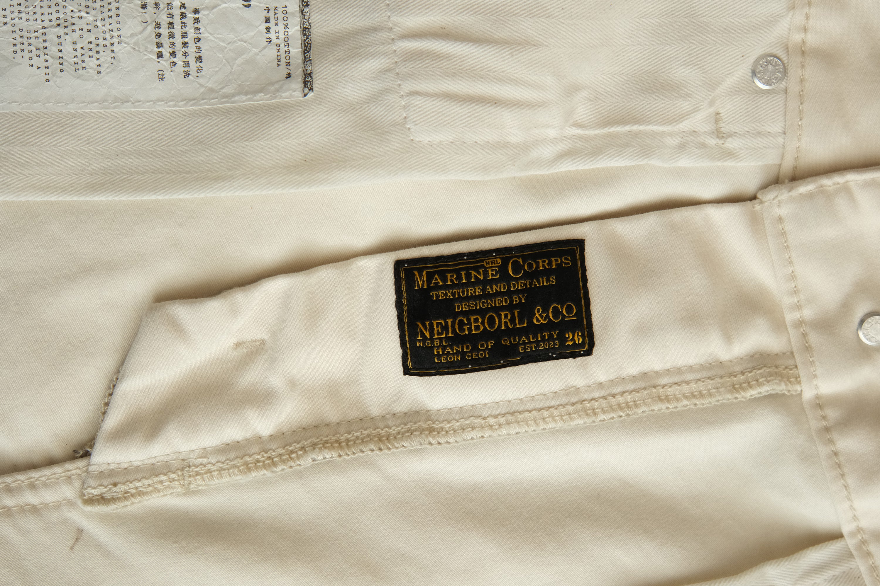 NEIGBORL Distressed Washed Patchwork Pants White, premium urban and streetwear designers apparel on PROJECTISR.com, NEIGBORL