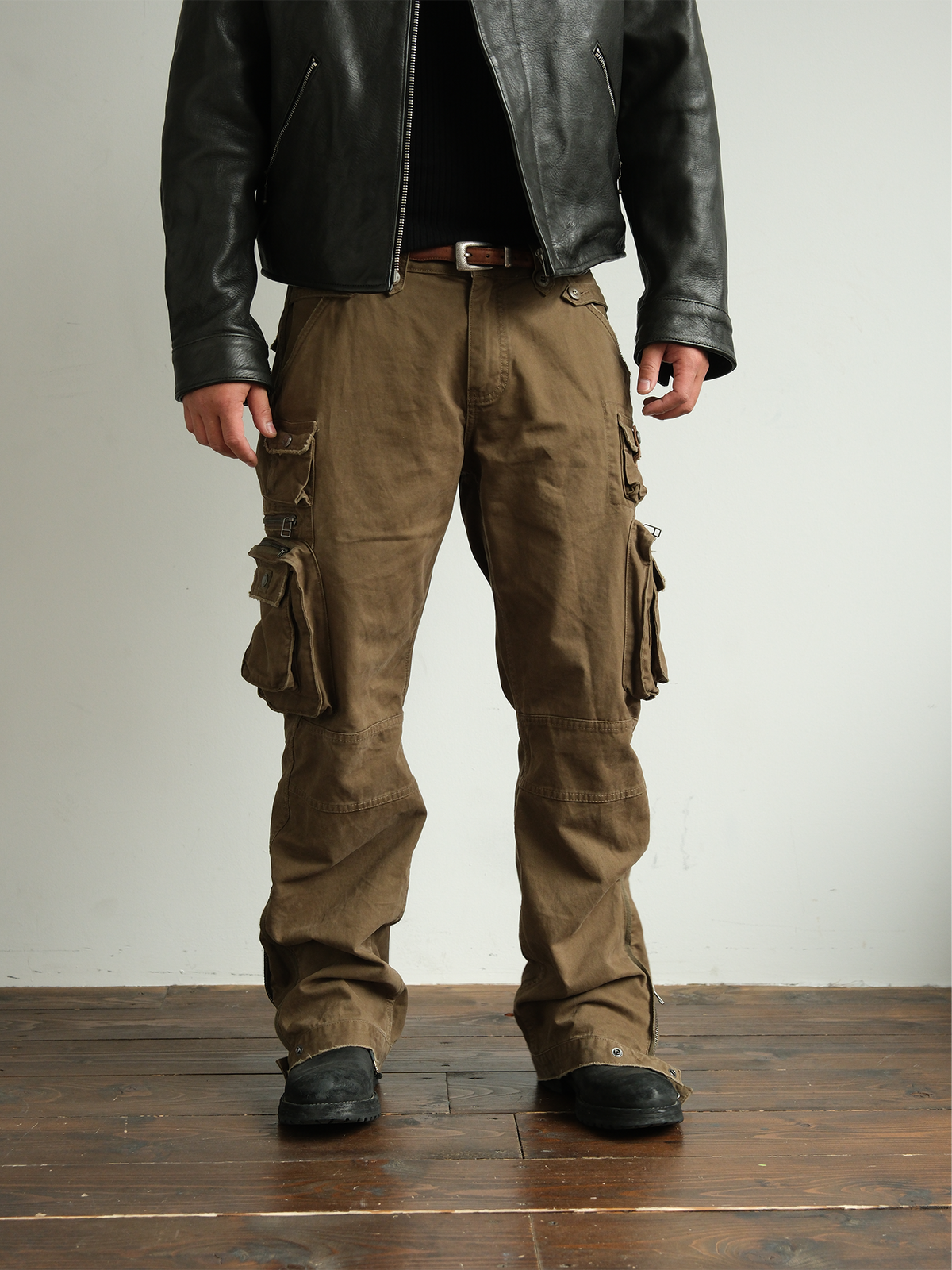 NEIGBORL Retro Multi-Pocket Distressed Straight-Leg Cargo Pants