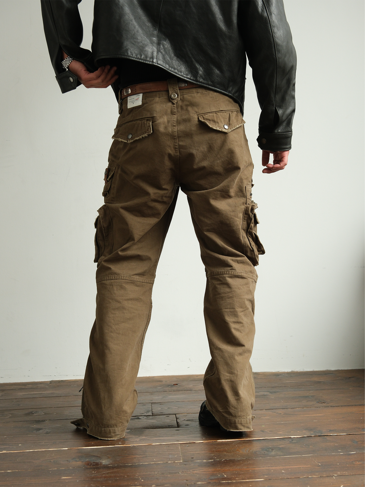 NEIGBORL Retro Multi-Pocket Distressed Straight-Leg Cargo Pants