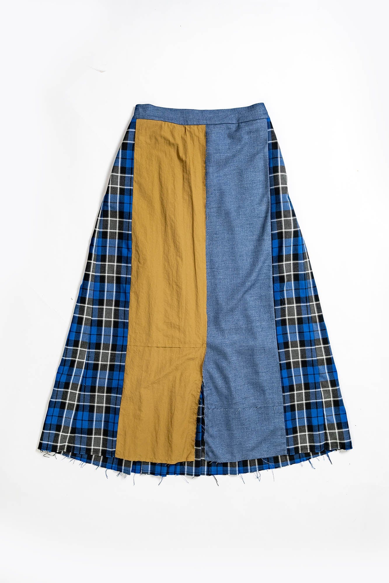 KADAKADA Paneled Reversible Plaid Raw-Edge Maxi Skirt