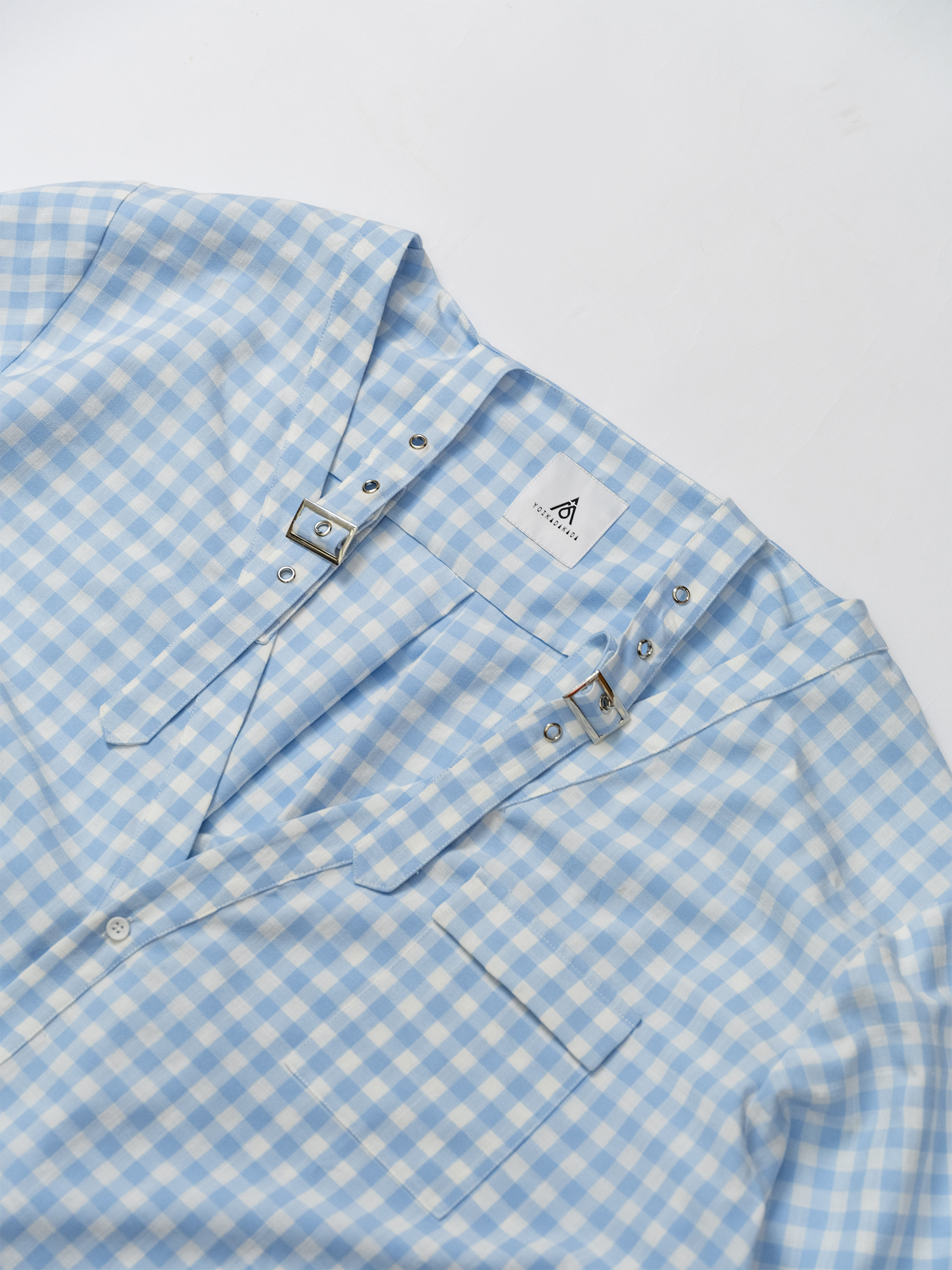 KADAKADA Gingham V-Neck Tie-Strap Oversized Shirt, premium urban and streetwear designers apparel on PROJECTISR.com, KADAKADA